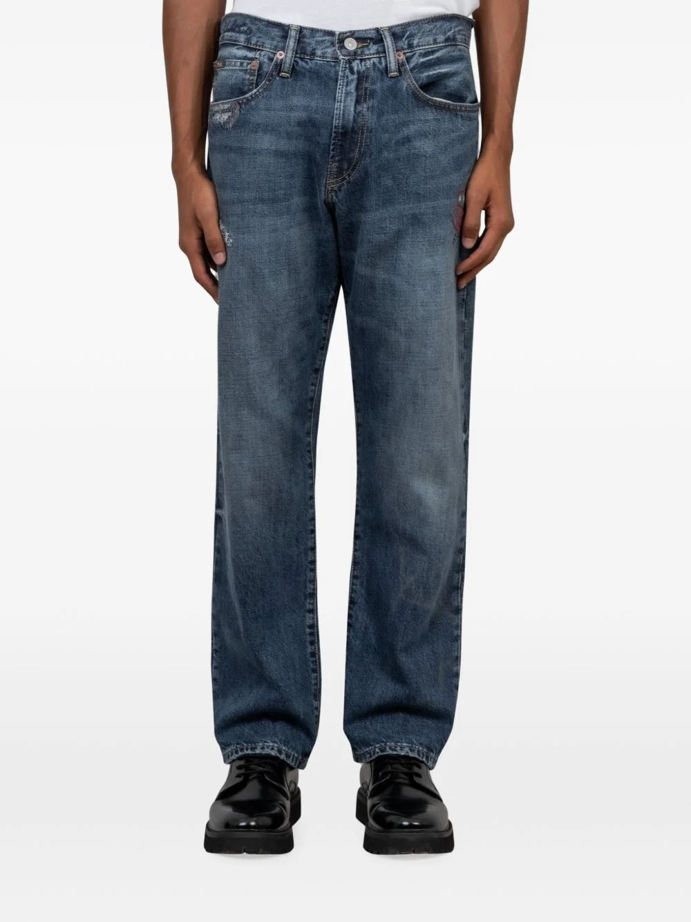 distressed-finish straight-leg jeans - 1