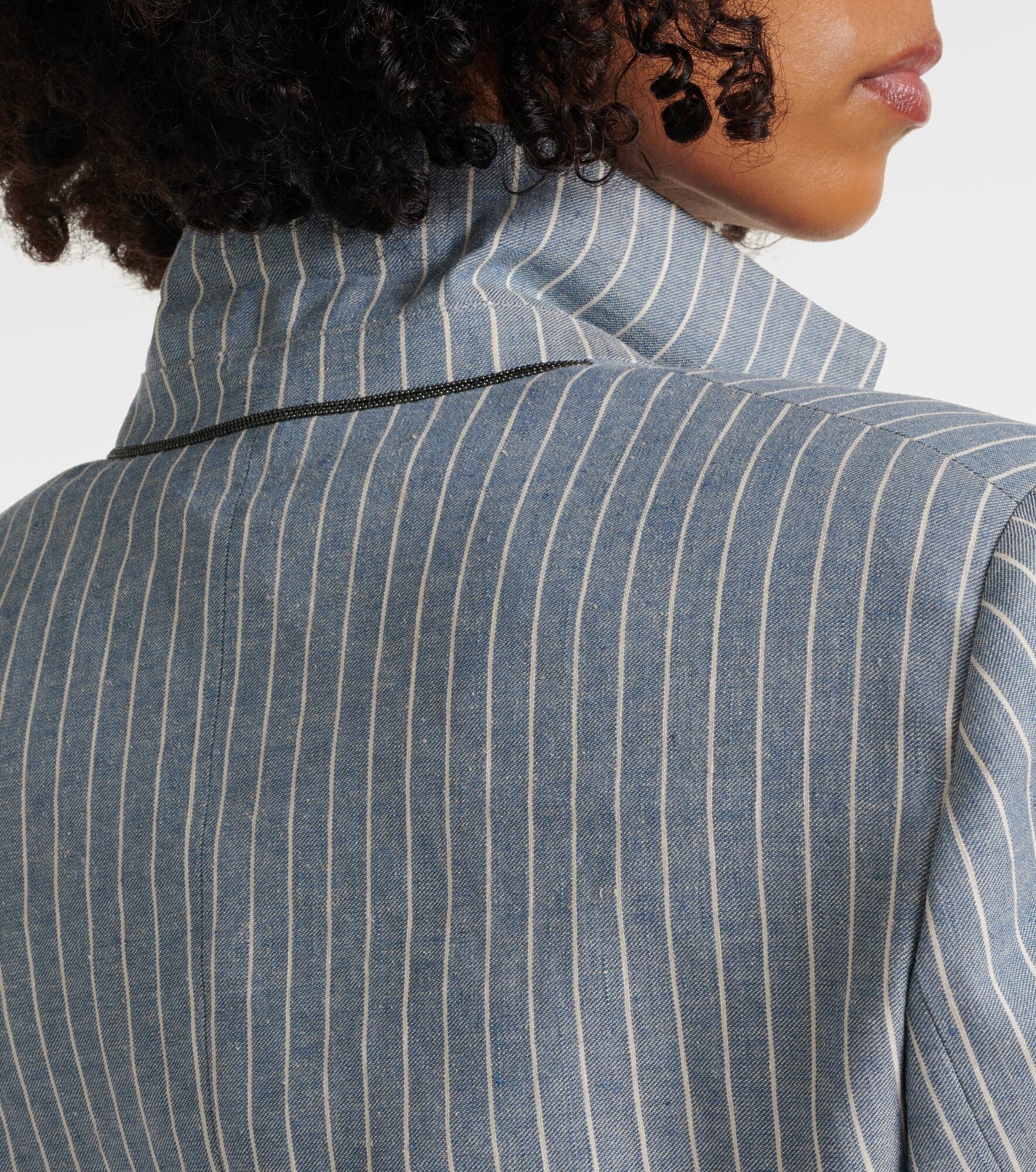 Pinstripe linen, cotton, and hemp blazer - 6