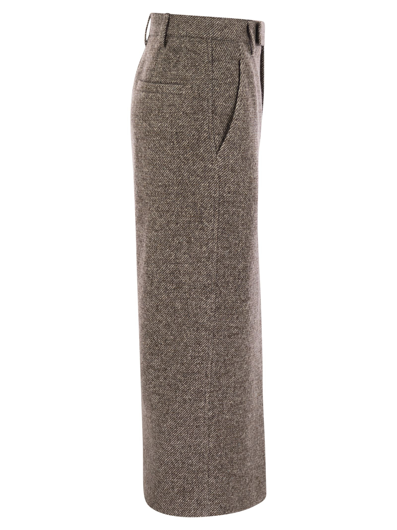 Brunello Cucinelli Women Sartorial Pencil Skirt In Diagonal Mélange Of Virgin Wool And Silk With Mon - 3