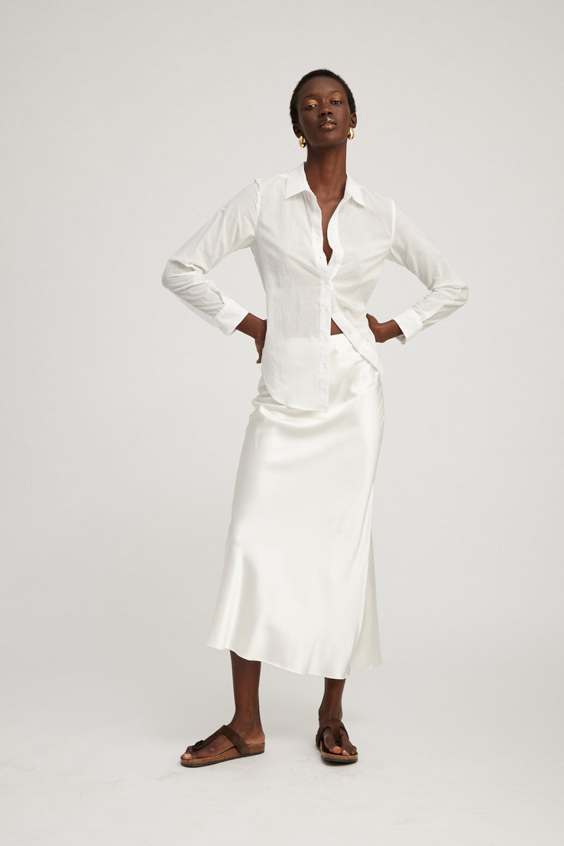 SPRWMN WHITE SILK BIAS MAXI SKIRT outlook