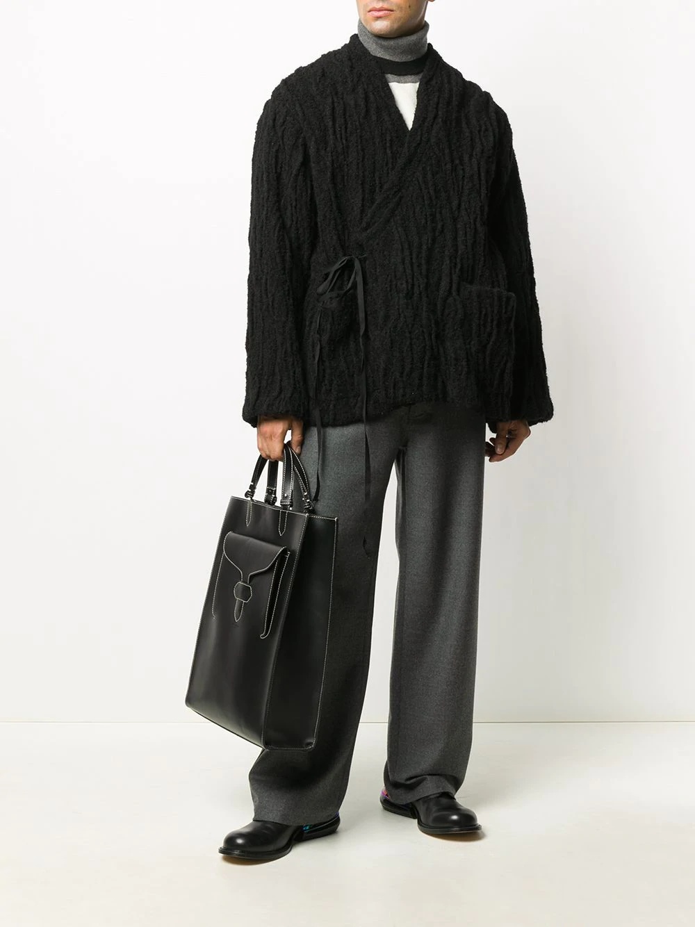 textured side-tie coat - 2