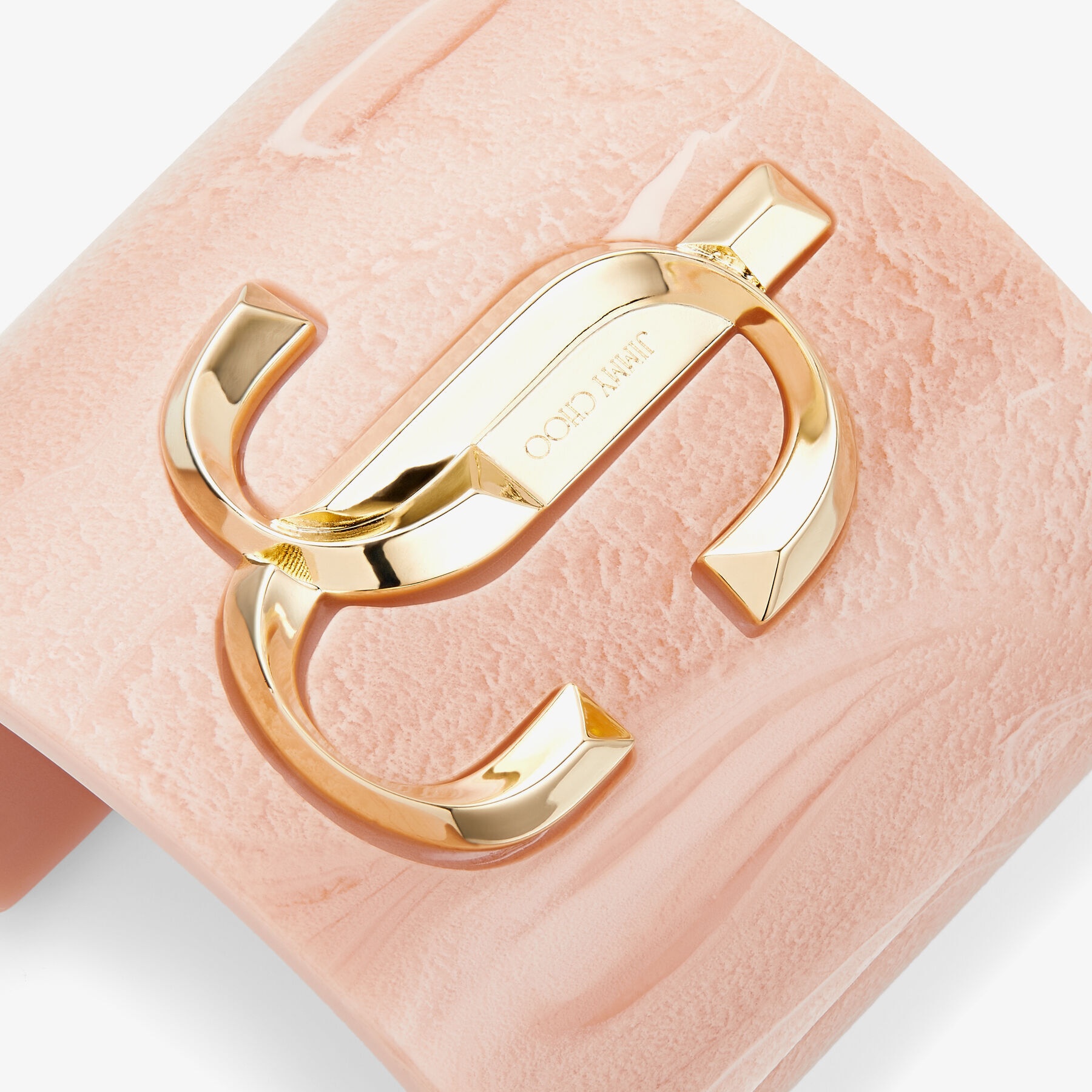 JC Cuff
Ballet Pink Acrylic Cuff Bracelet with Gold-Finish Metal JC Emblem - 5