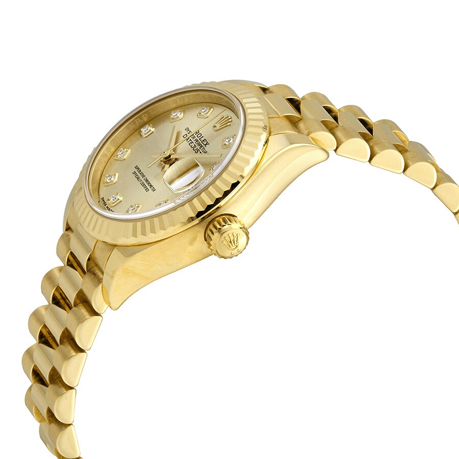 Rolex Lady-Datejust 28 Champagne Dial 18K Yellow Gold President Automatic Ladies Watch 279178CDP - 2