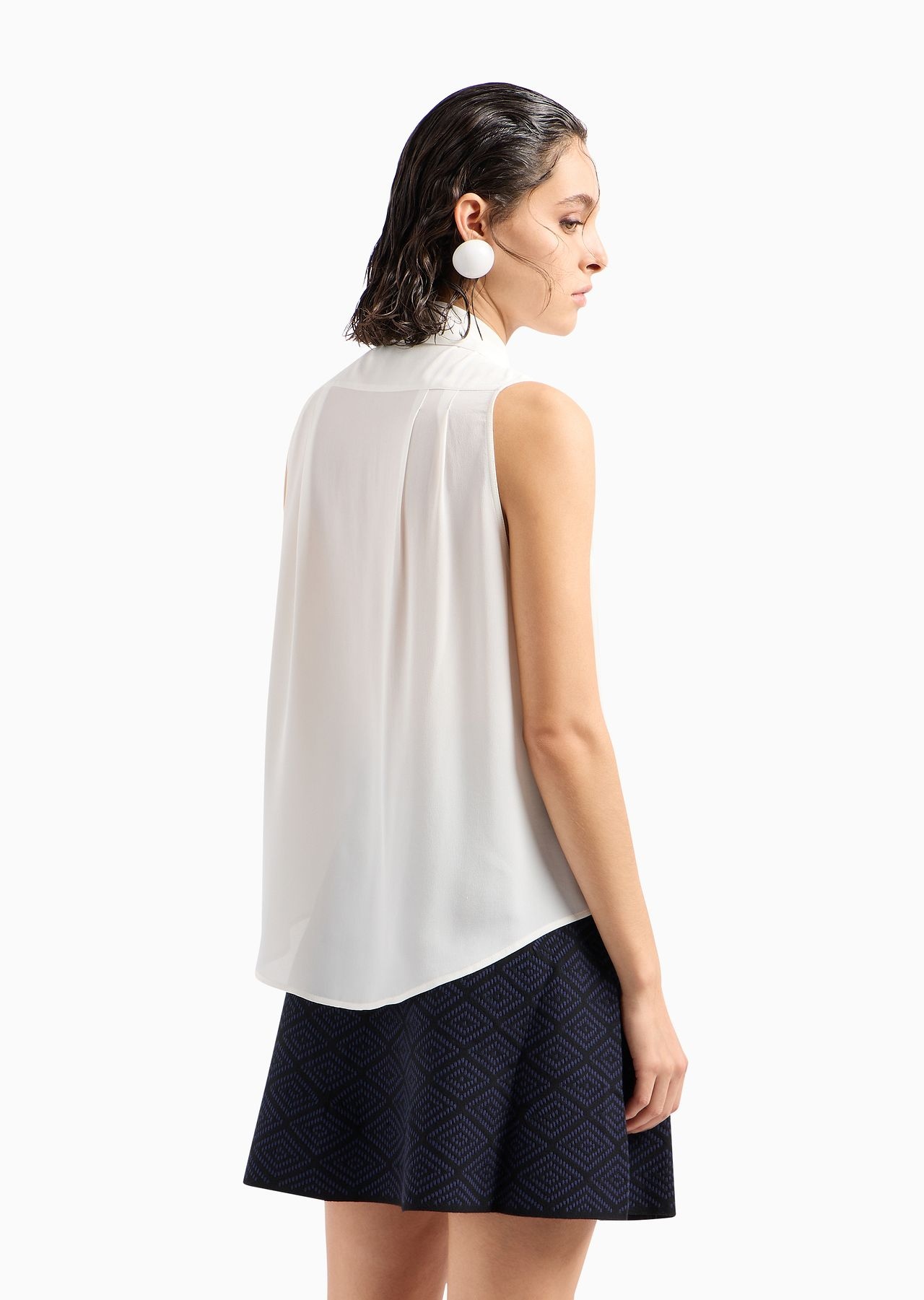 Viscose-crêpe darted top with necktie detail - 3