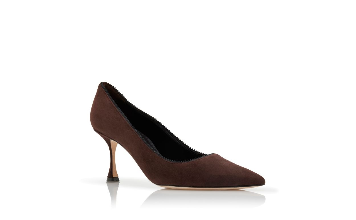 Brown Suede Pinking Detail Pumps - 3