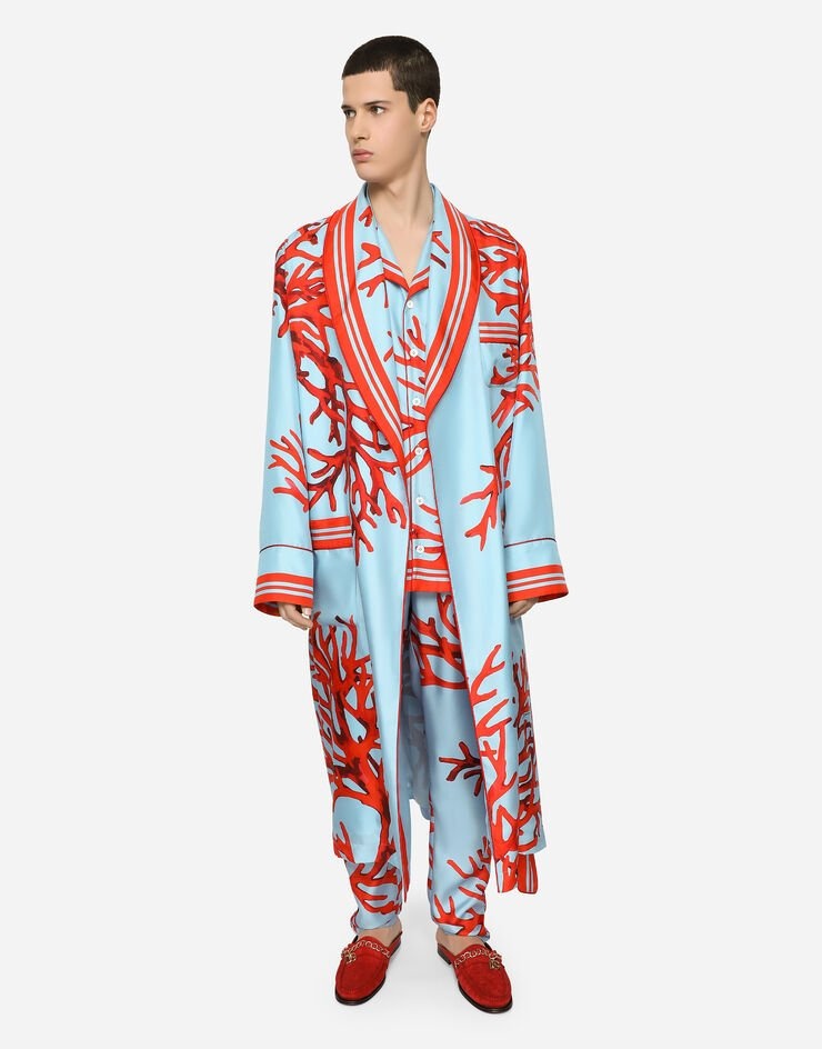 Coral-print silk robe - 5