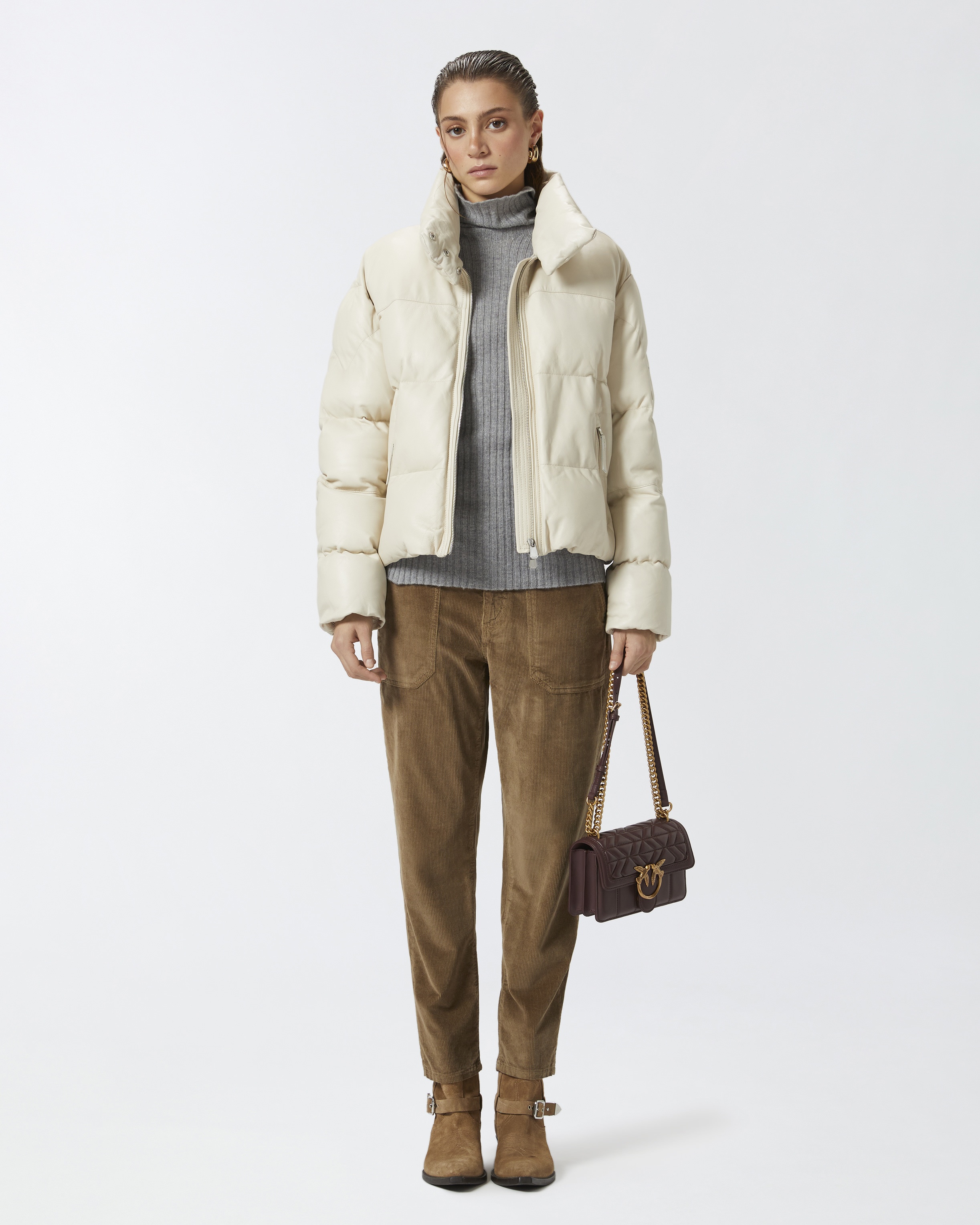 SHORT PADDED LEATHER HIGH-NECK JACKET - 3