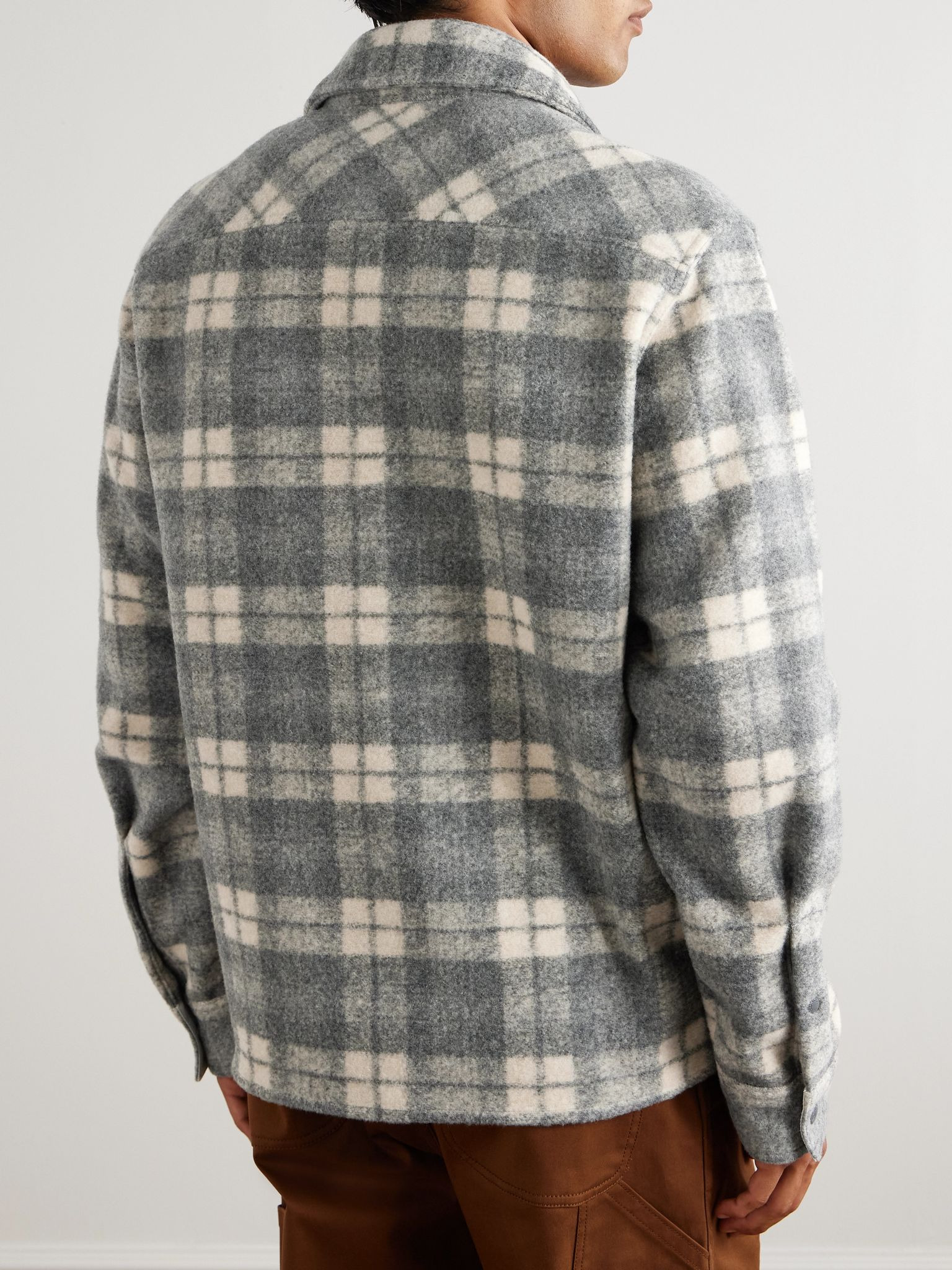 Logo-Appliquéd Checked Flannel Overshirt Gray - 3