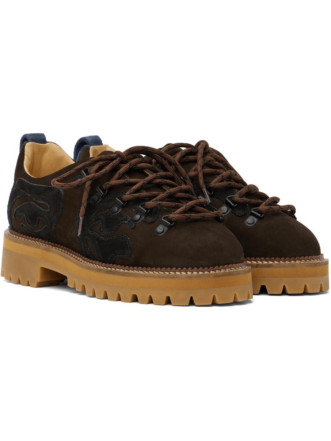 Brown Patchwork Eye Low Hiking Boots - 4