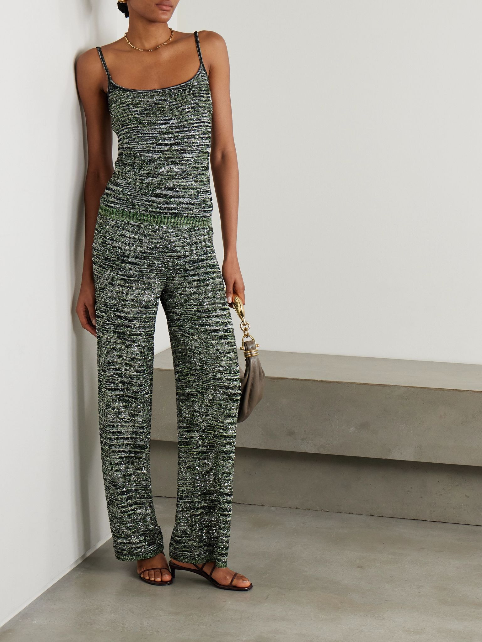 Mare sequin-embellished metallic crochet-knit top Green - 2