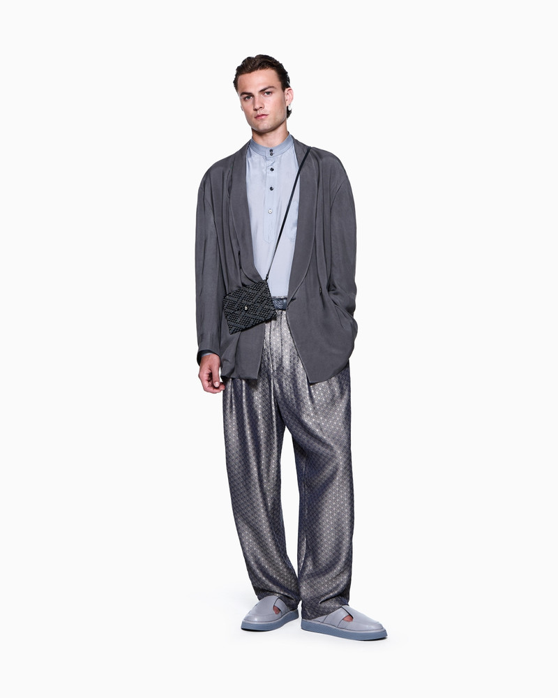 JACQUARD VISCOSE, SILK AND LINEN SINGLE-PLEAT TROUSERS 2
