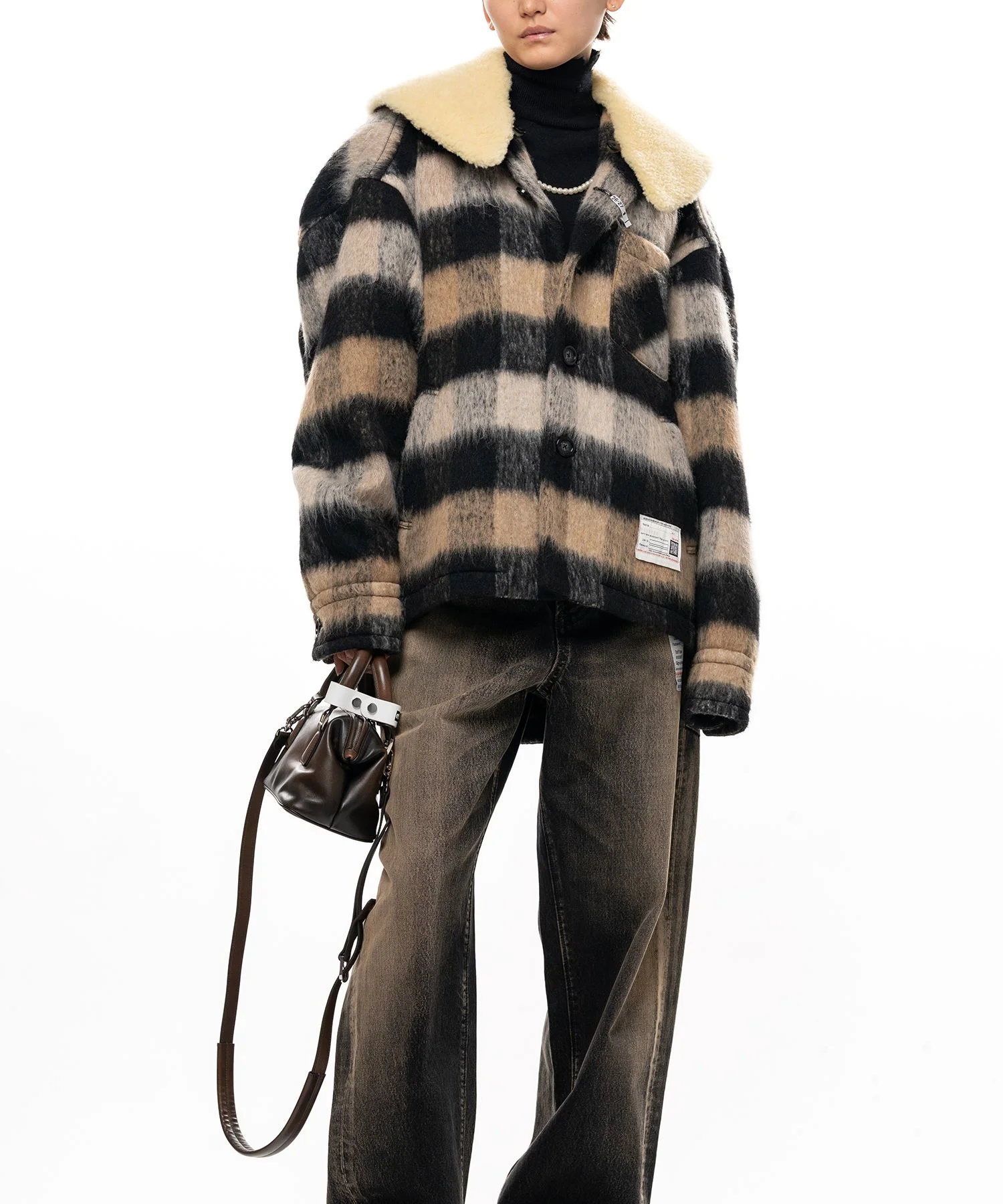 Detachable Collar Check Shaggy Shirt - 1