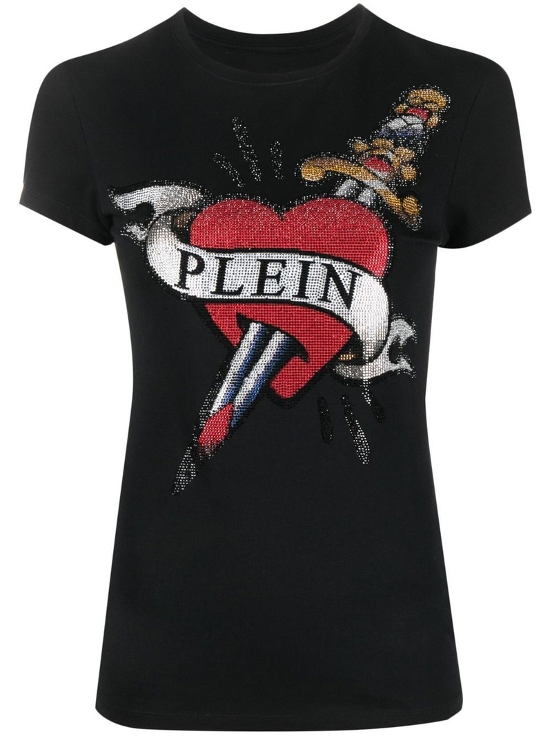 crystal-embellished logo T-shirt 1