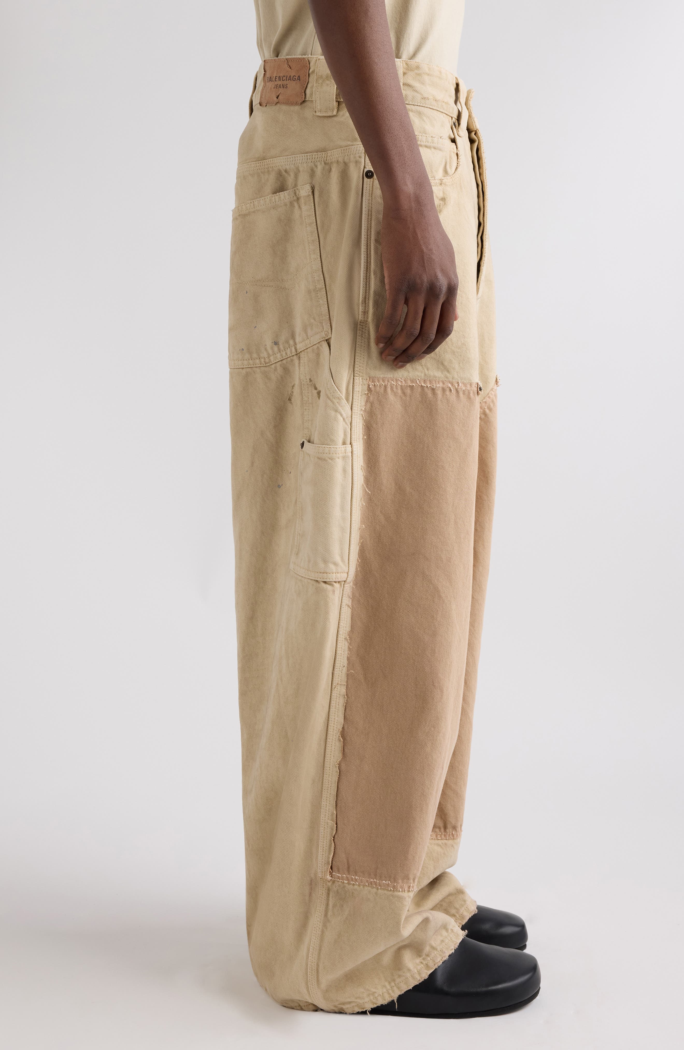 Balenciaga Ripped Off Baggy Carpenter Jeans in 9501 Beige at Nordstrom - 3