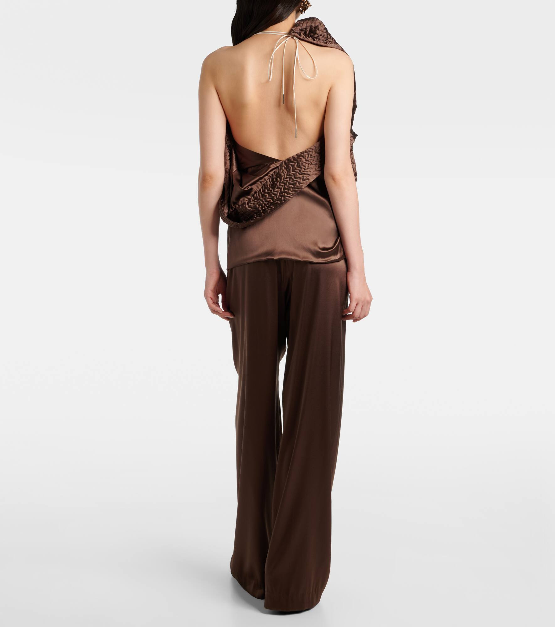 Asymmetric draped silk-blend satin top - 3
