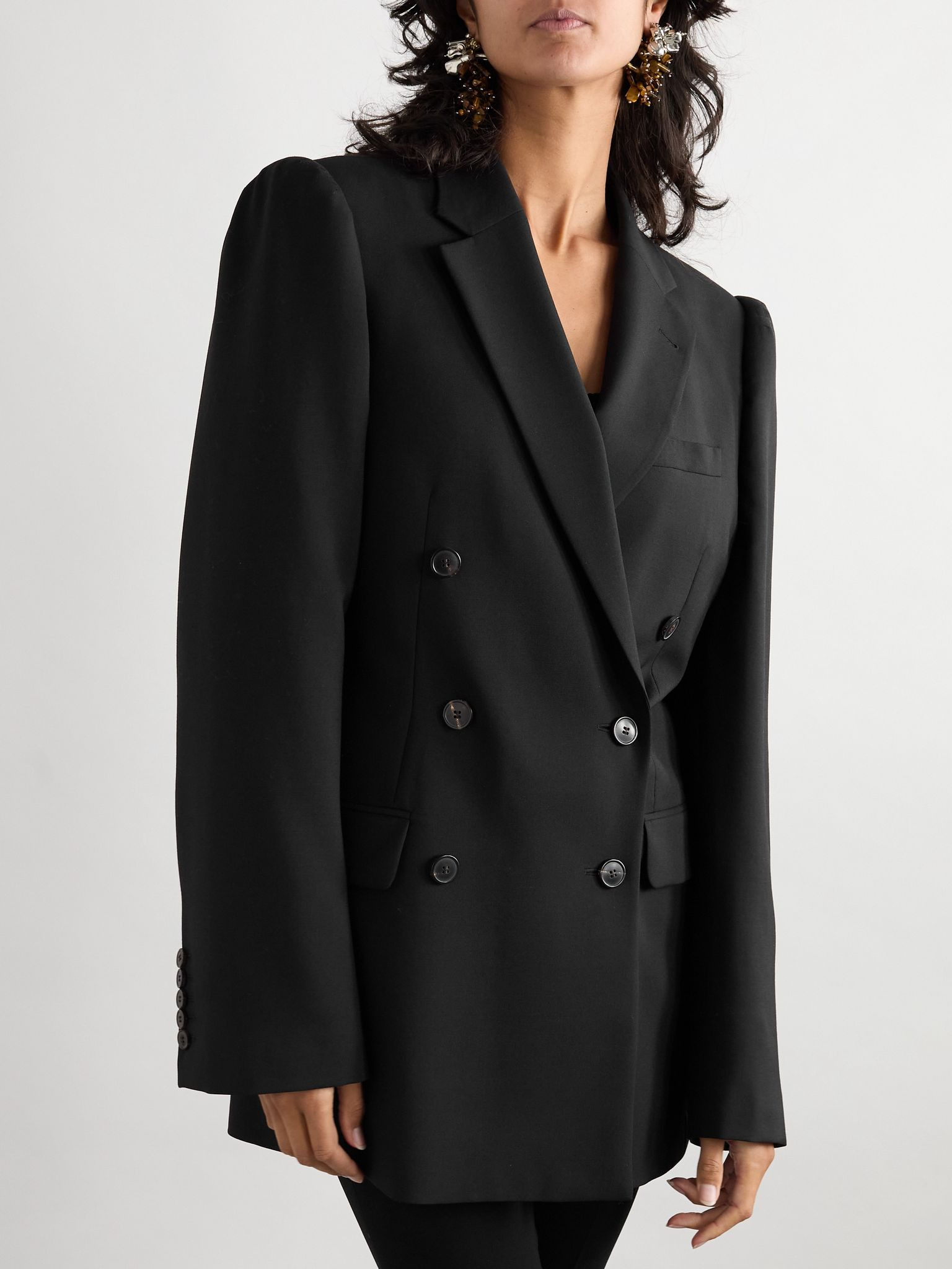 Double-breasted wool and mohair-blend twill blazer Black - 3
