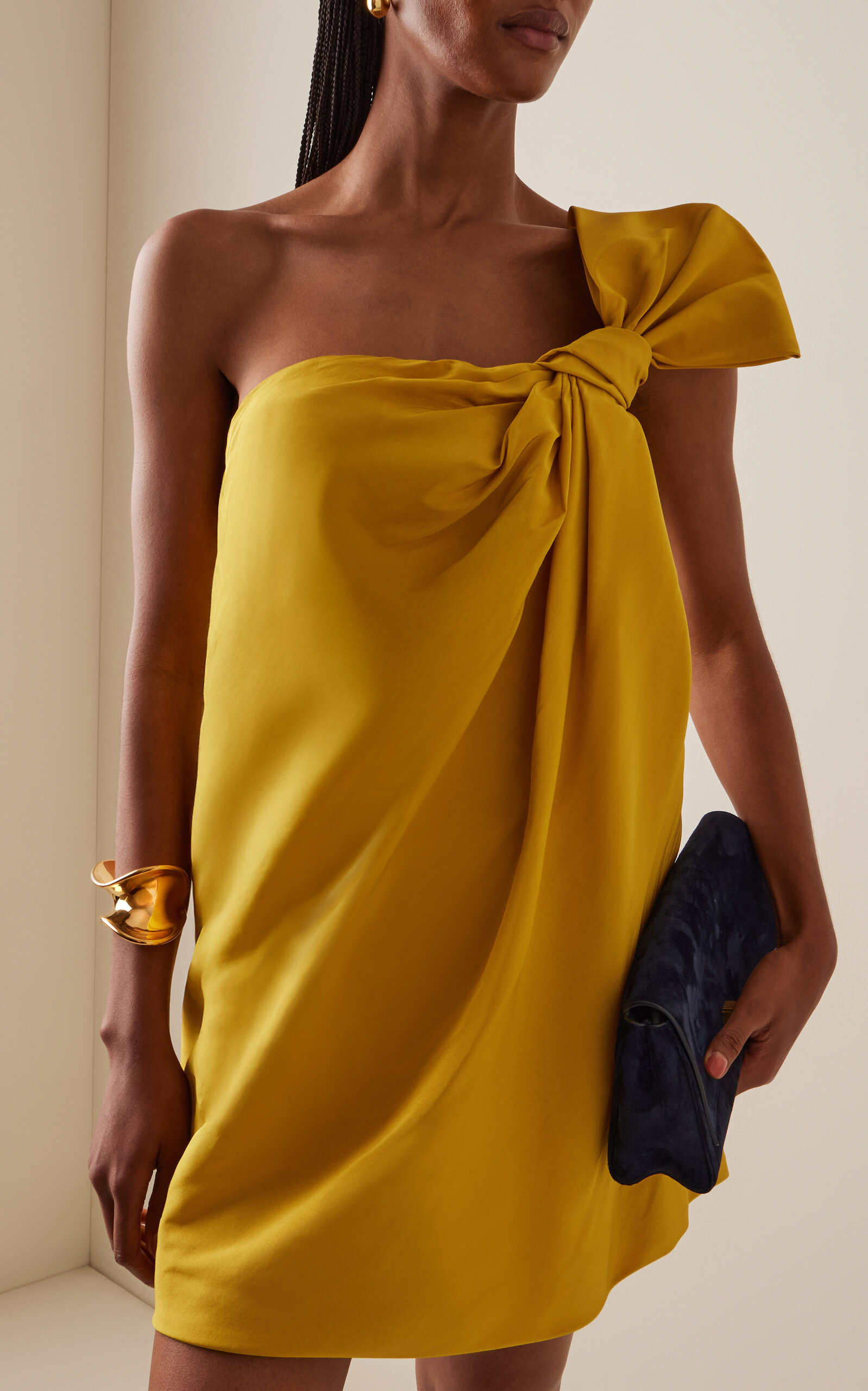 Asymmetric Silk Faille Mini Dress yellow - 2