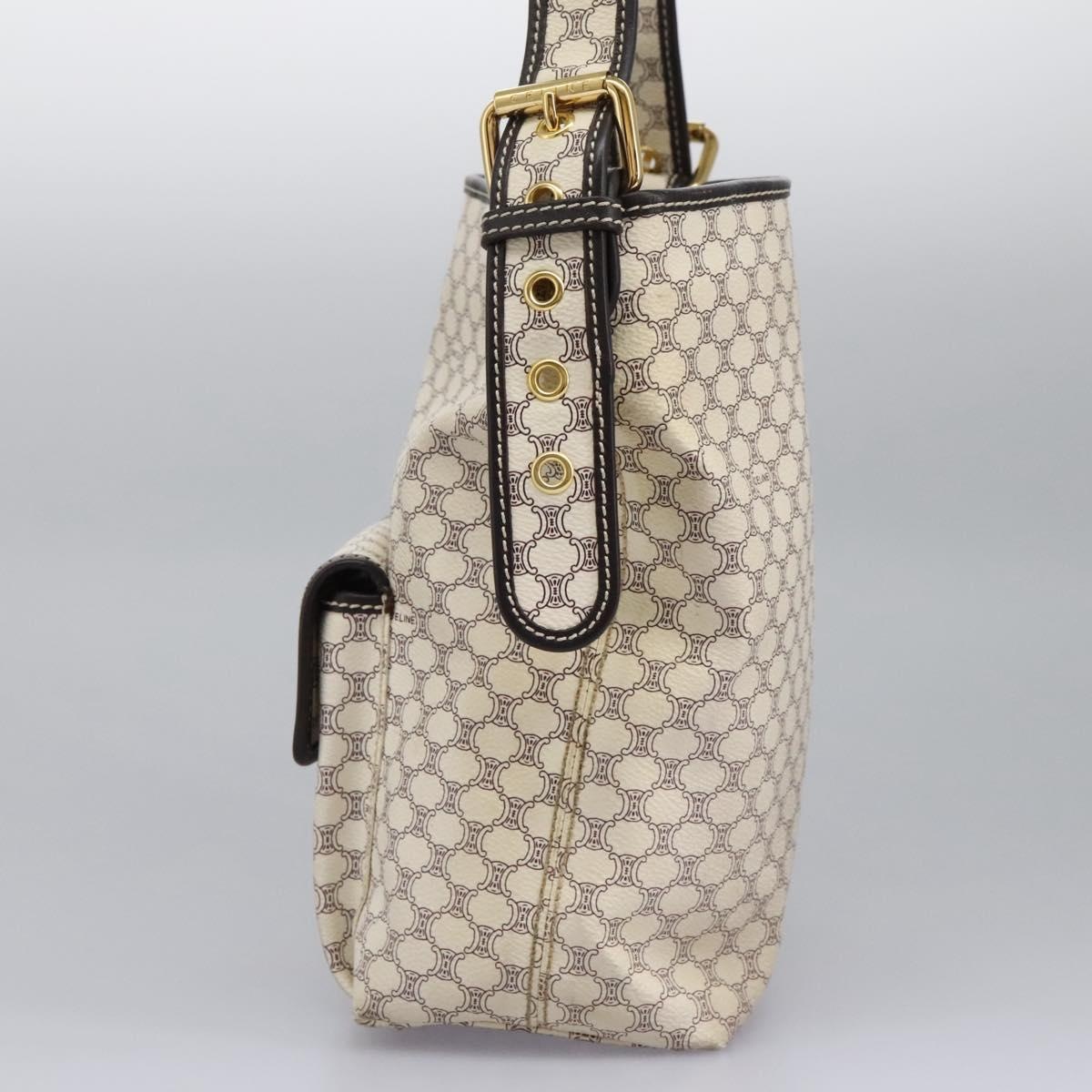 CELINE Macadam Canvas Shoulder Bag Pvc Leather White - 3