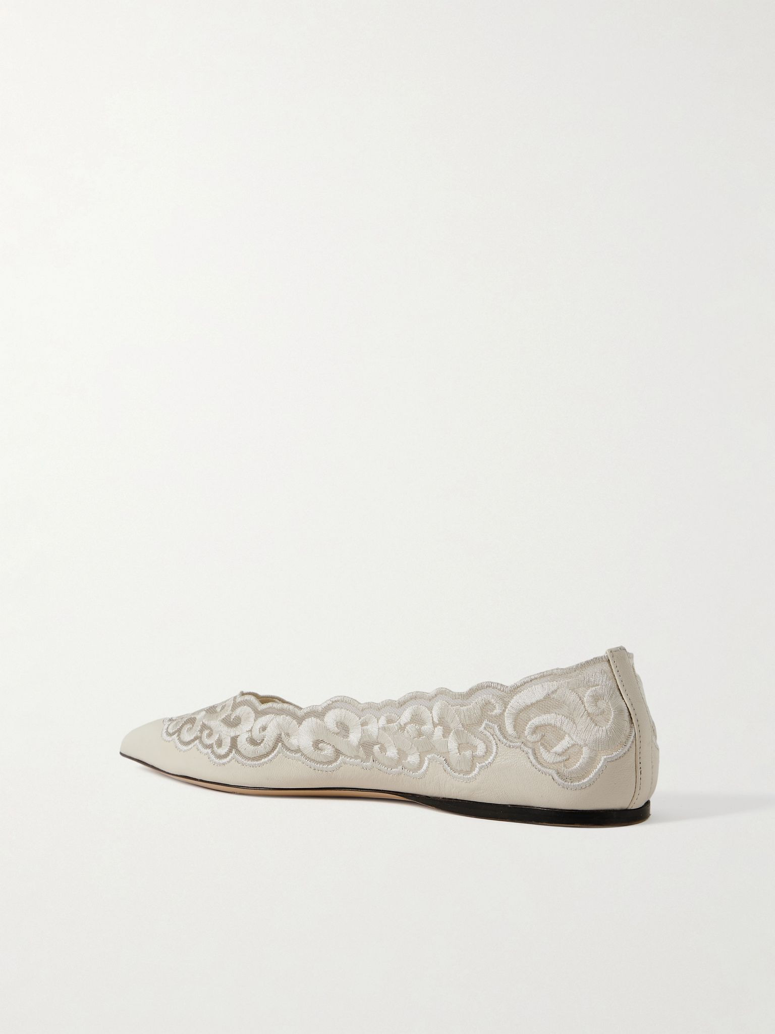 Ziva leather and embroidered tulle point-toe flats Ivory - 3