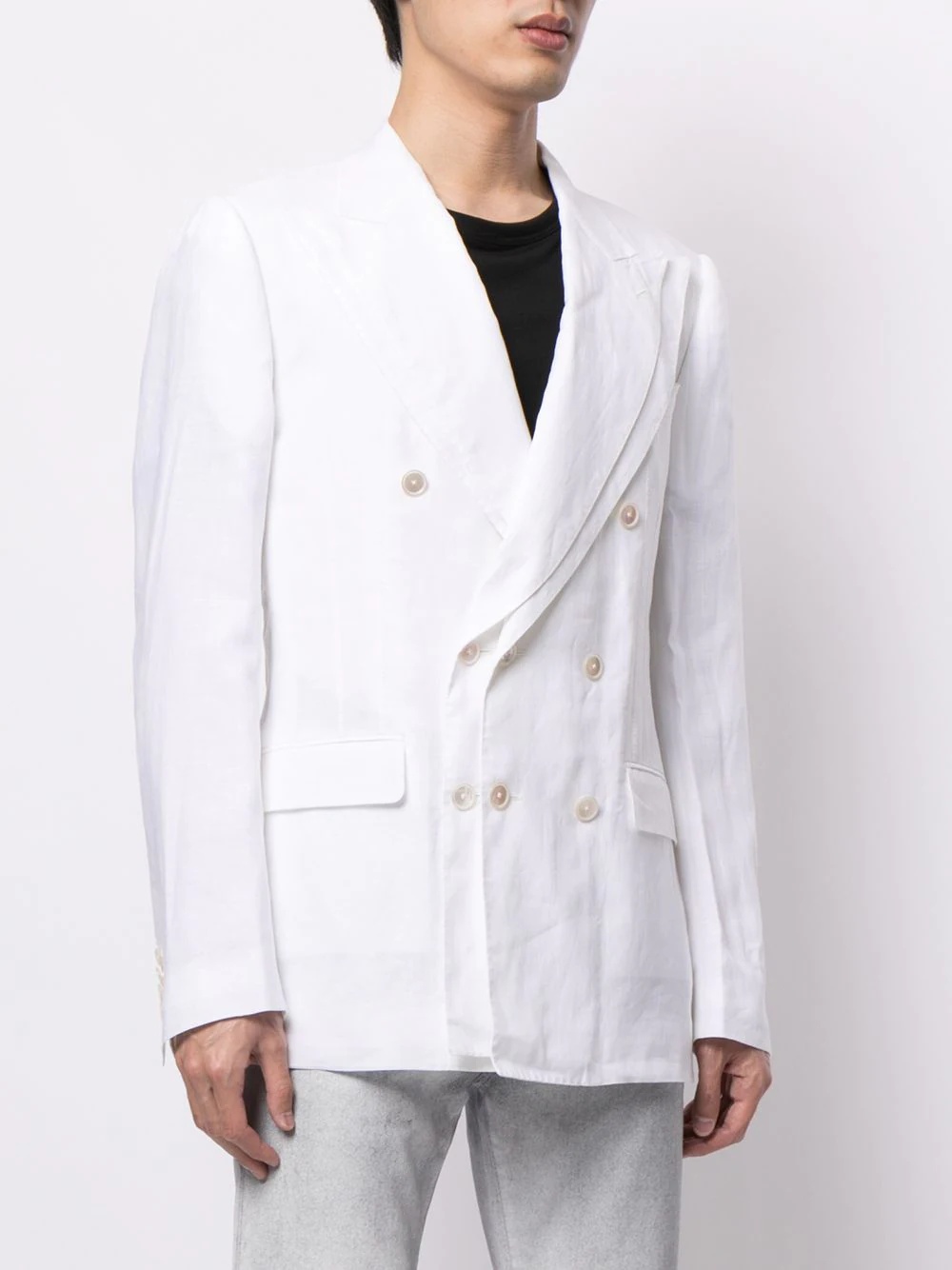 linen double-breasted blazer - 3