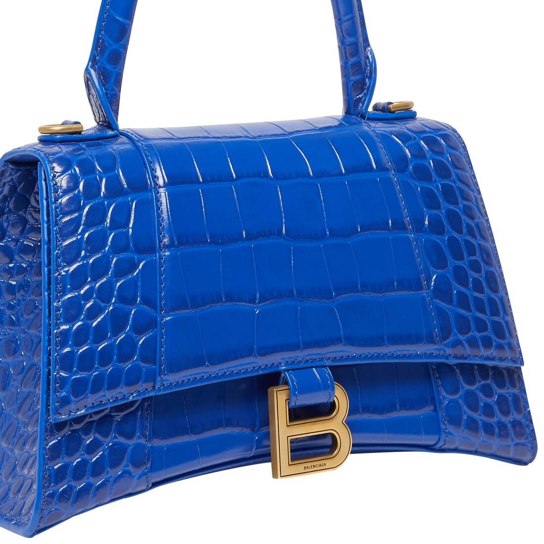 Women's Hourglass Small Handbag Crocodile Embossed  in Electric Blue - 11