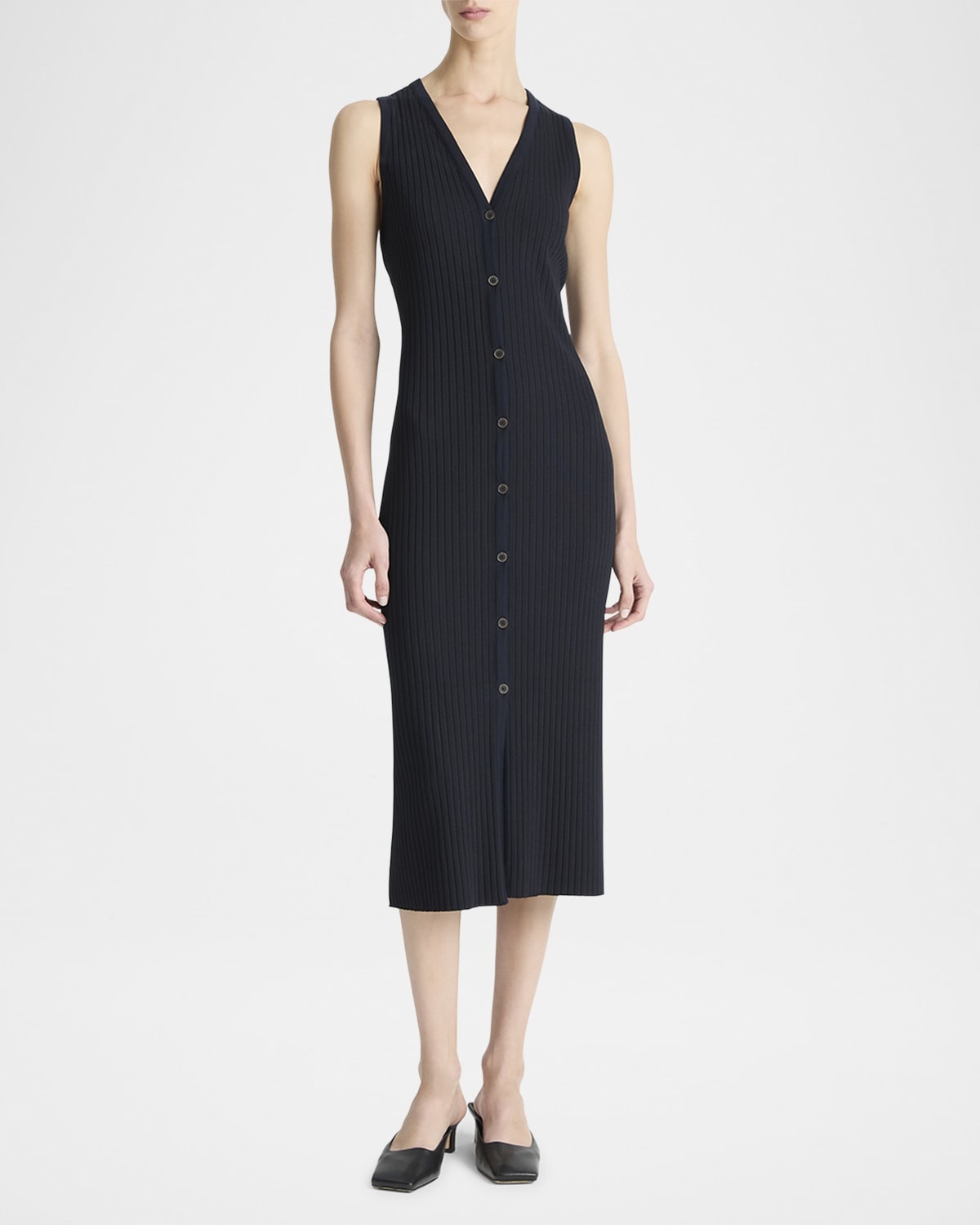 Sleeveless Ribbed Button-Front Dress - 4
