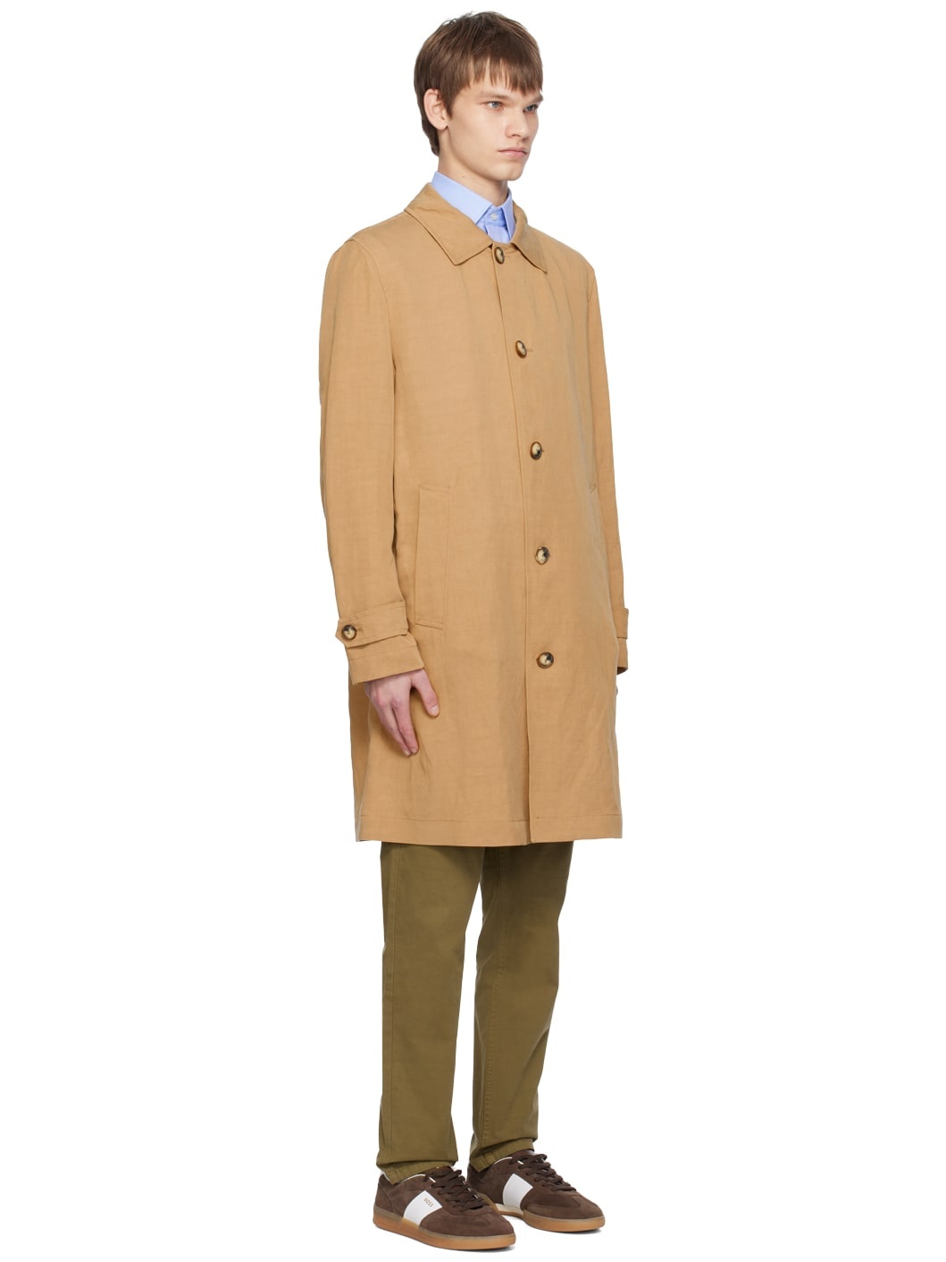 Tan Spread Collar Coat - 2