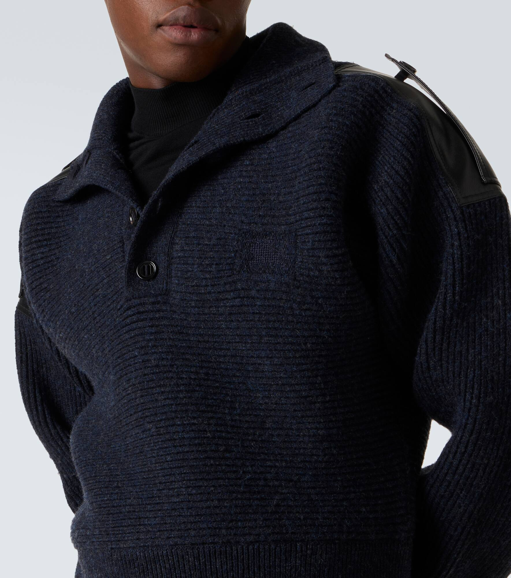 Leather-trimmed wool-blend polo sweater - 5