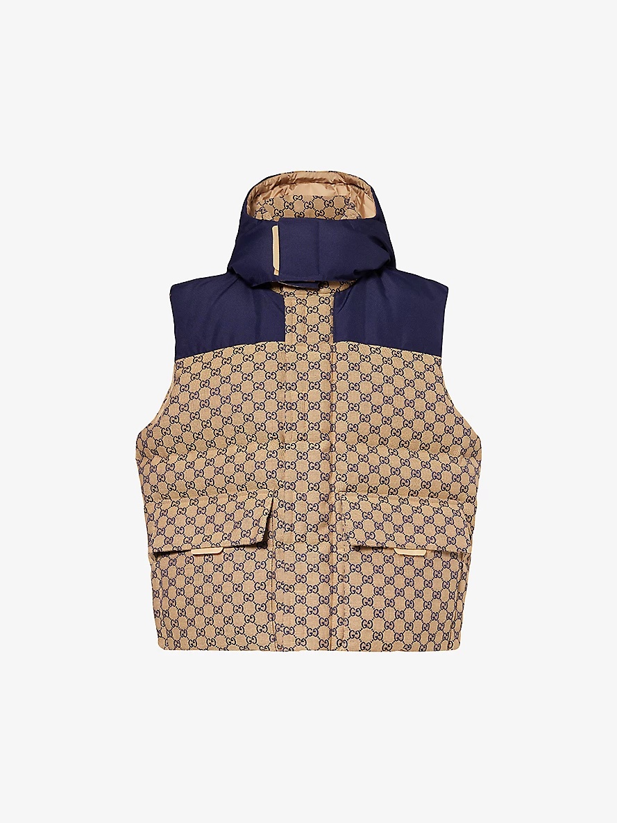 Logo-print funnel-neck cotton-blend down-gilet - 1