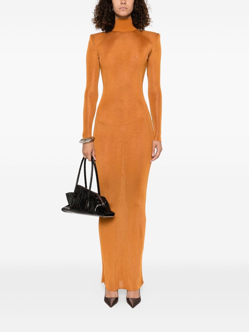 high-neck long-sleeve dress - 2