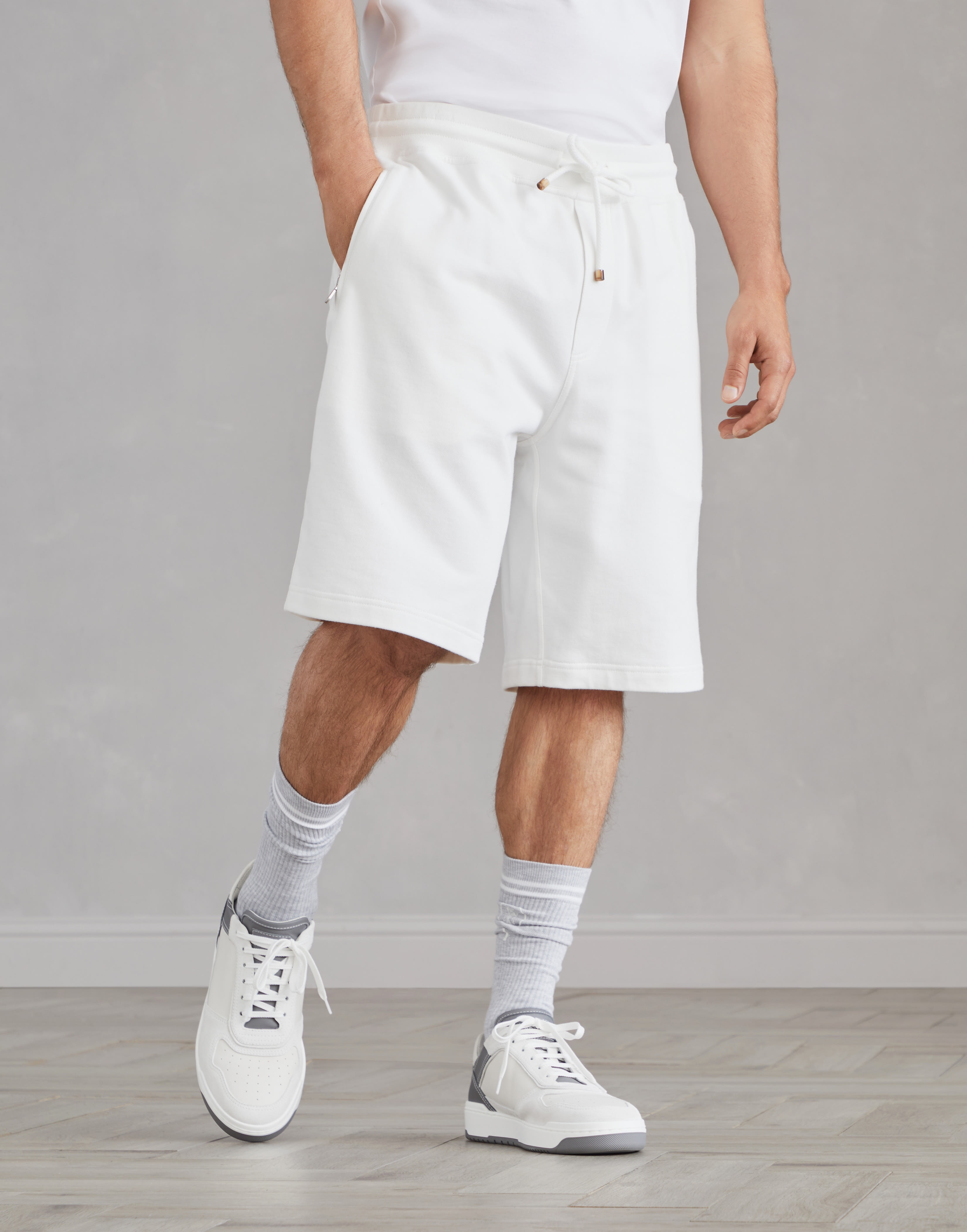 Techno cotton French terry Bermuda shorts with drawstring - 1