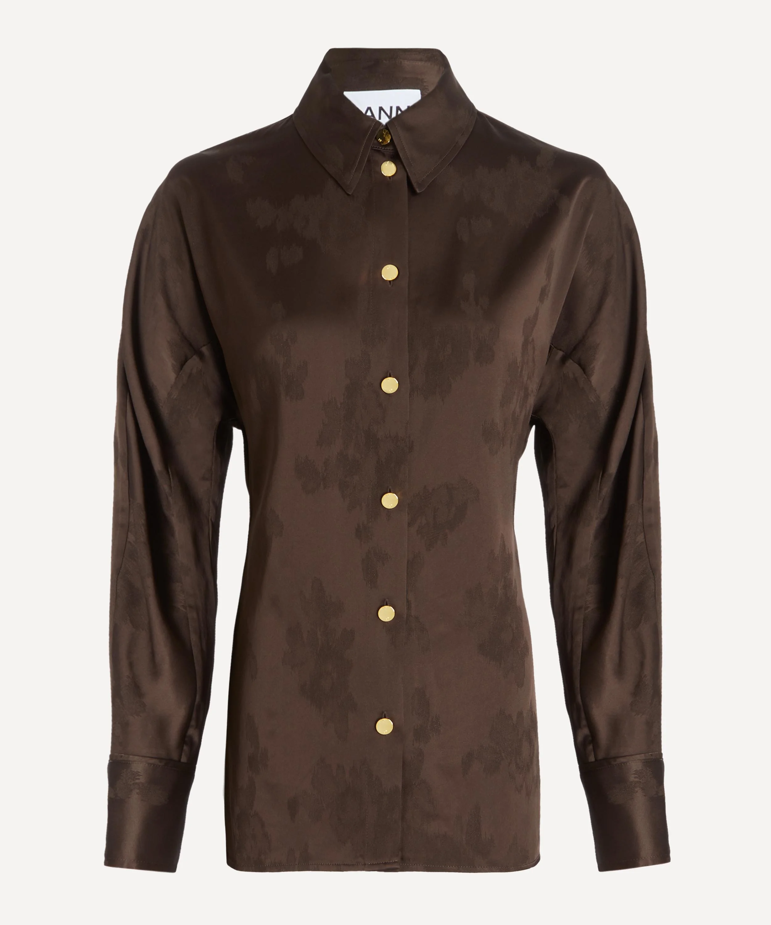 Brown Satin Jacquard Shirt - 1