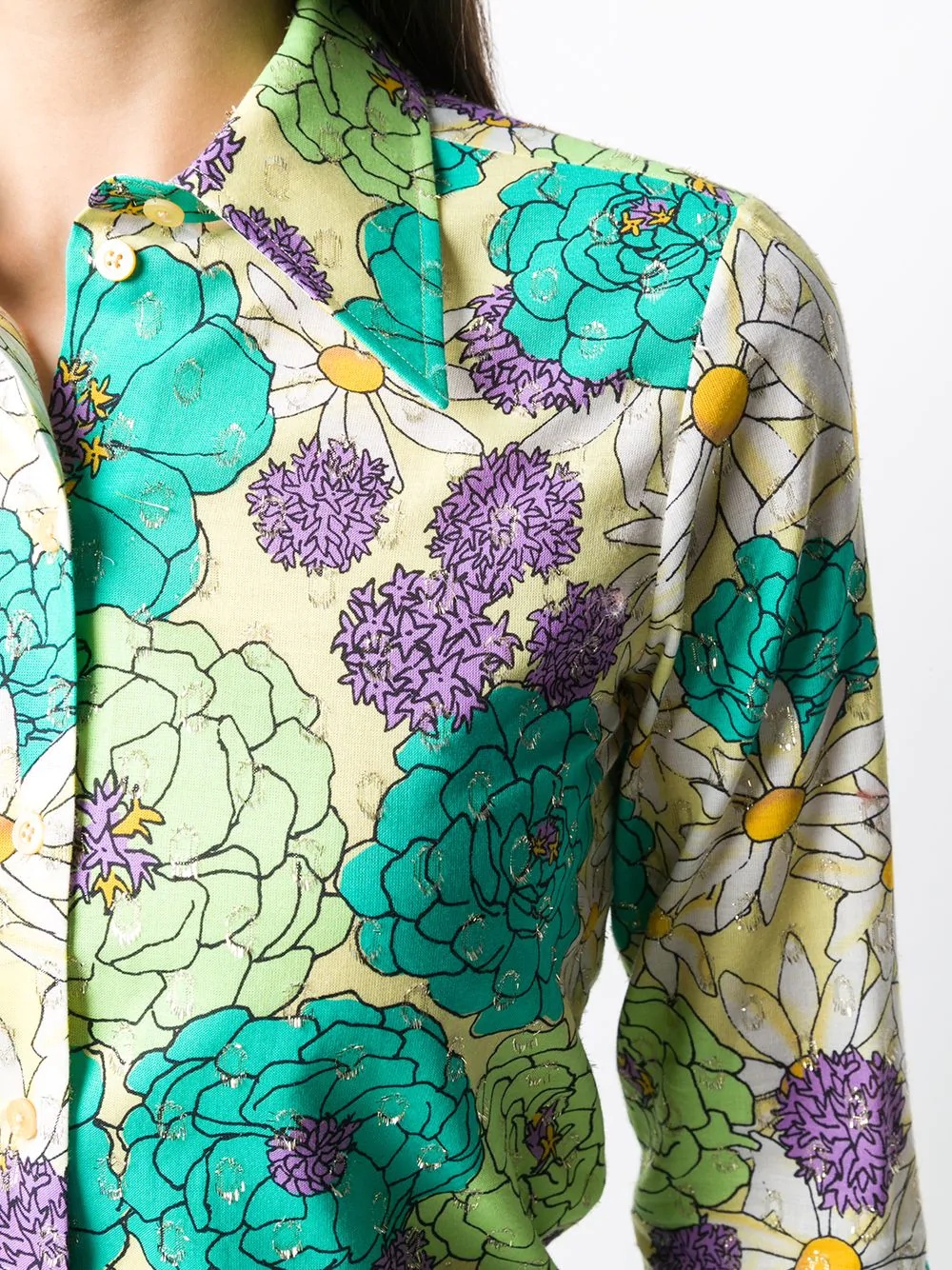 metallic-thread floral silk shirt - 5