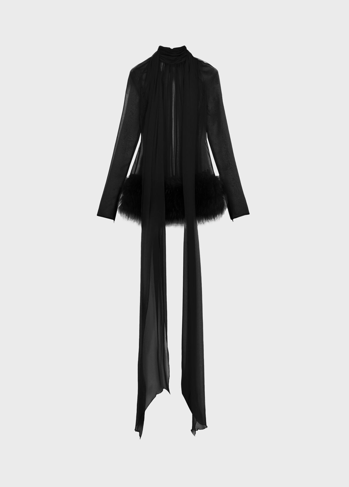 SILK GEORGETTE DRESS WITH FUR - 1