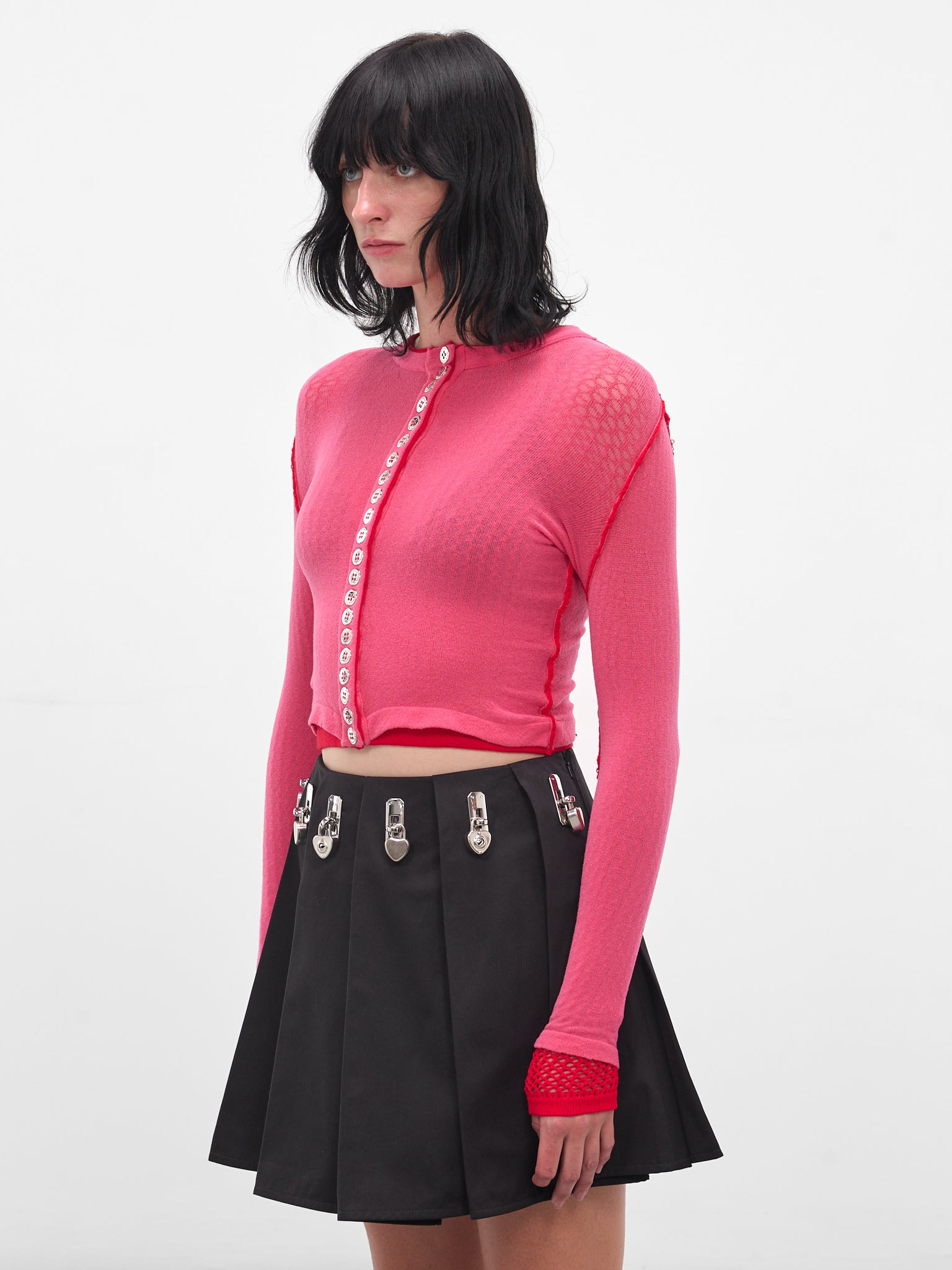 Pink Fishnet Layered Cardigan - 2