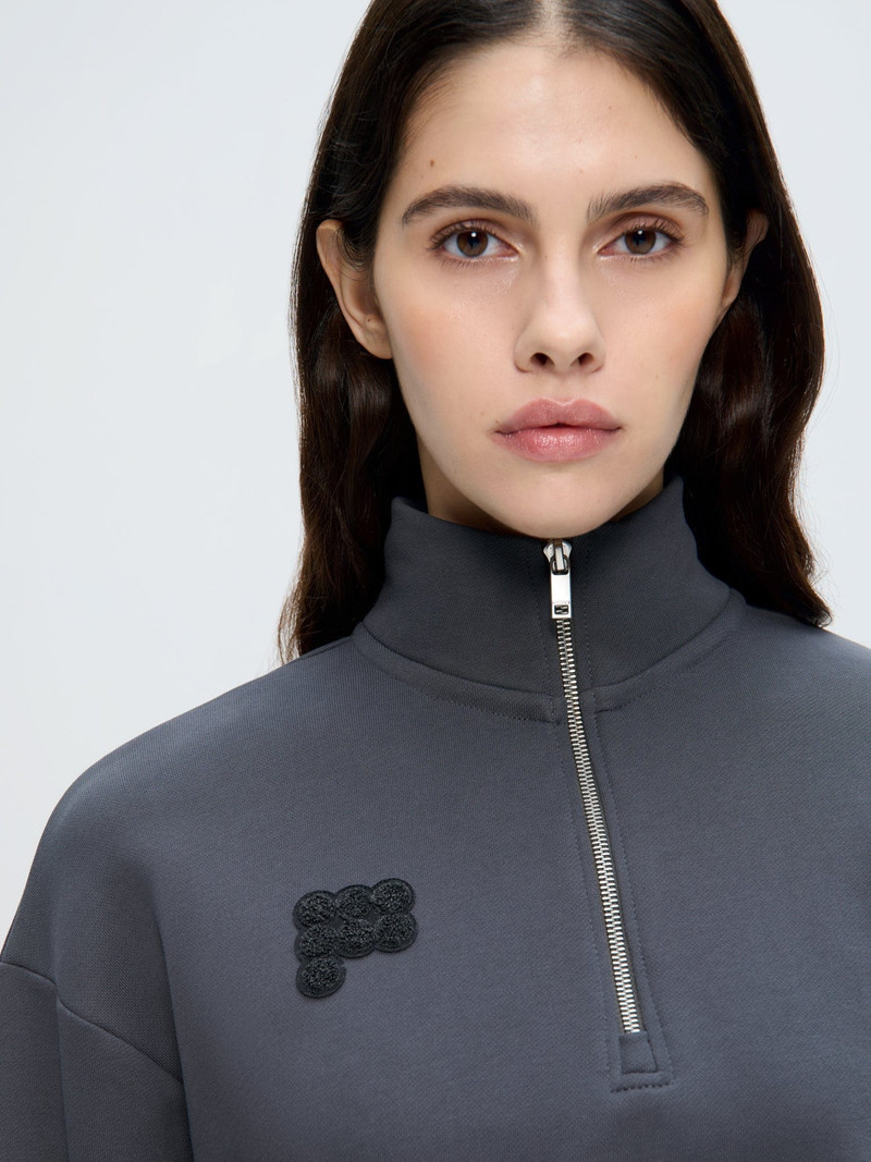 Womens Half Zip Sweatshirt - Smoked Black 4