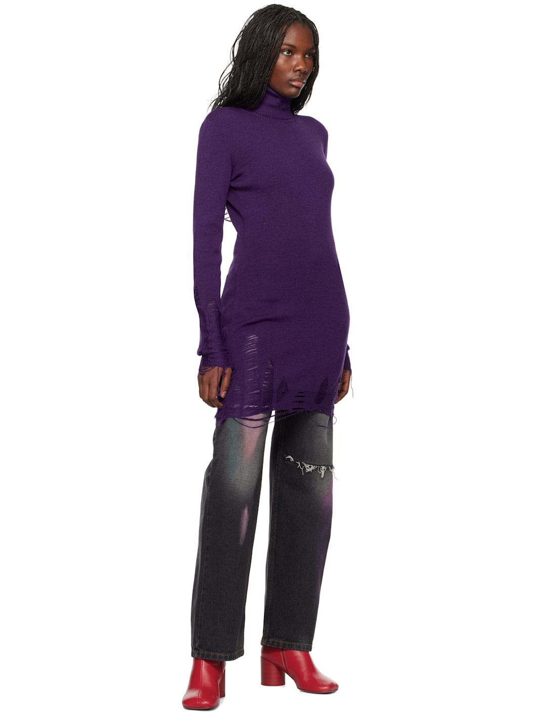 Purple Distressed Minidress - 5