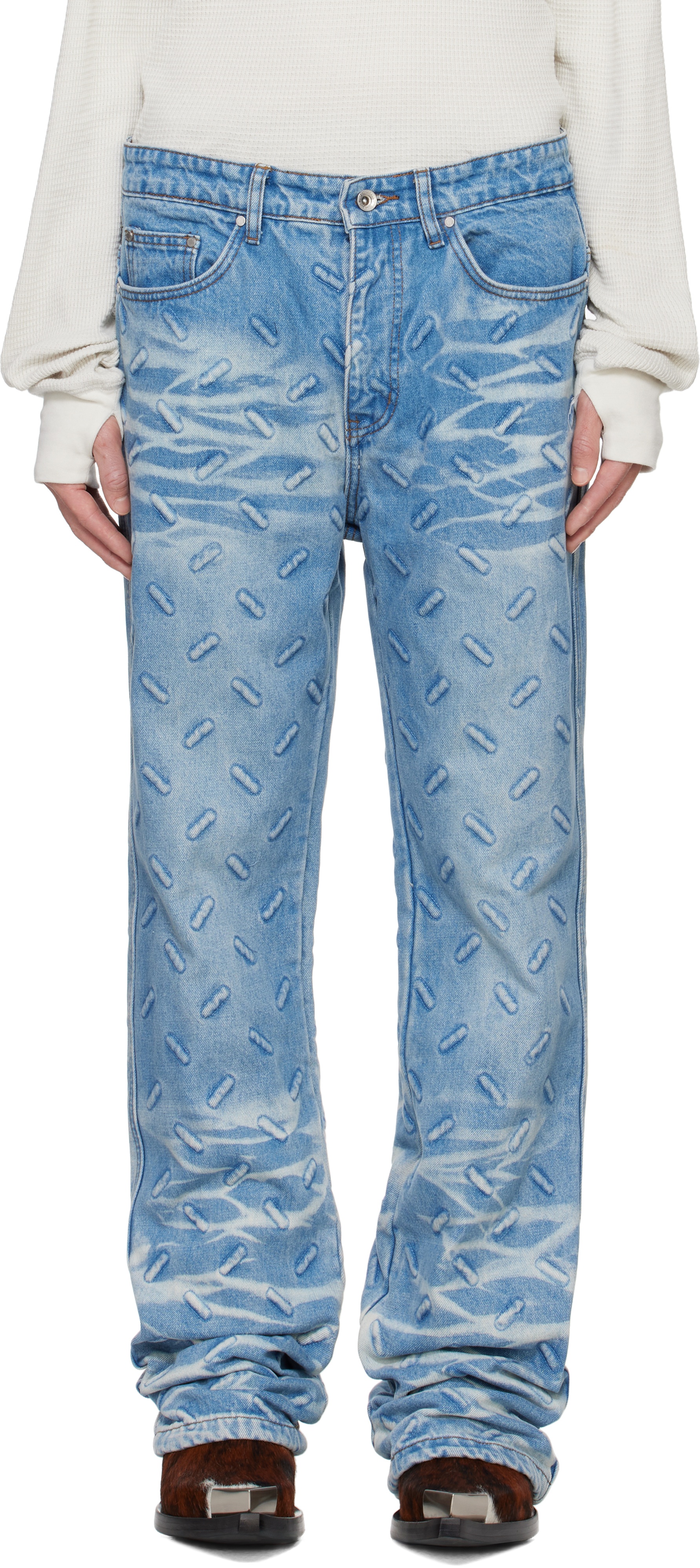 Blue Thread Plate Jeans - 1