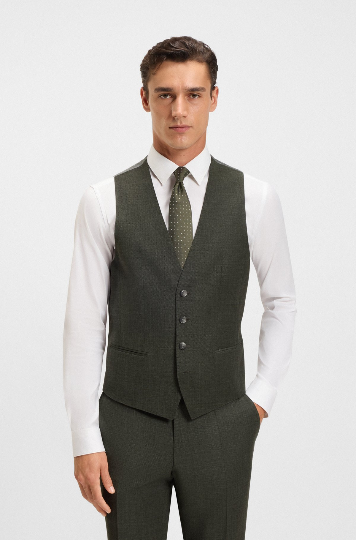 THREE-PIECE SLIM-FIT SUIT IN PATTERNED STRETCH WOOL - 5