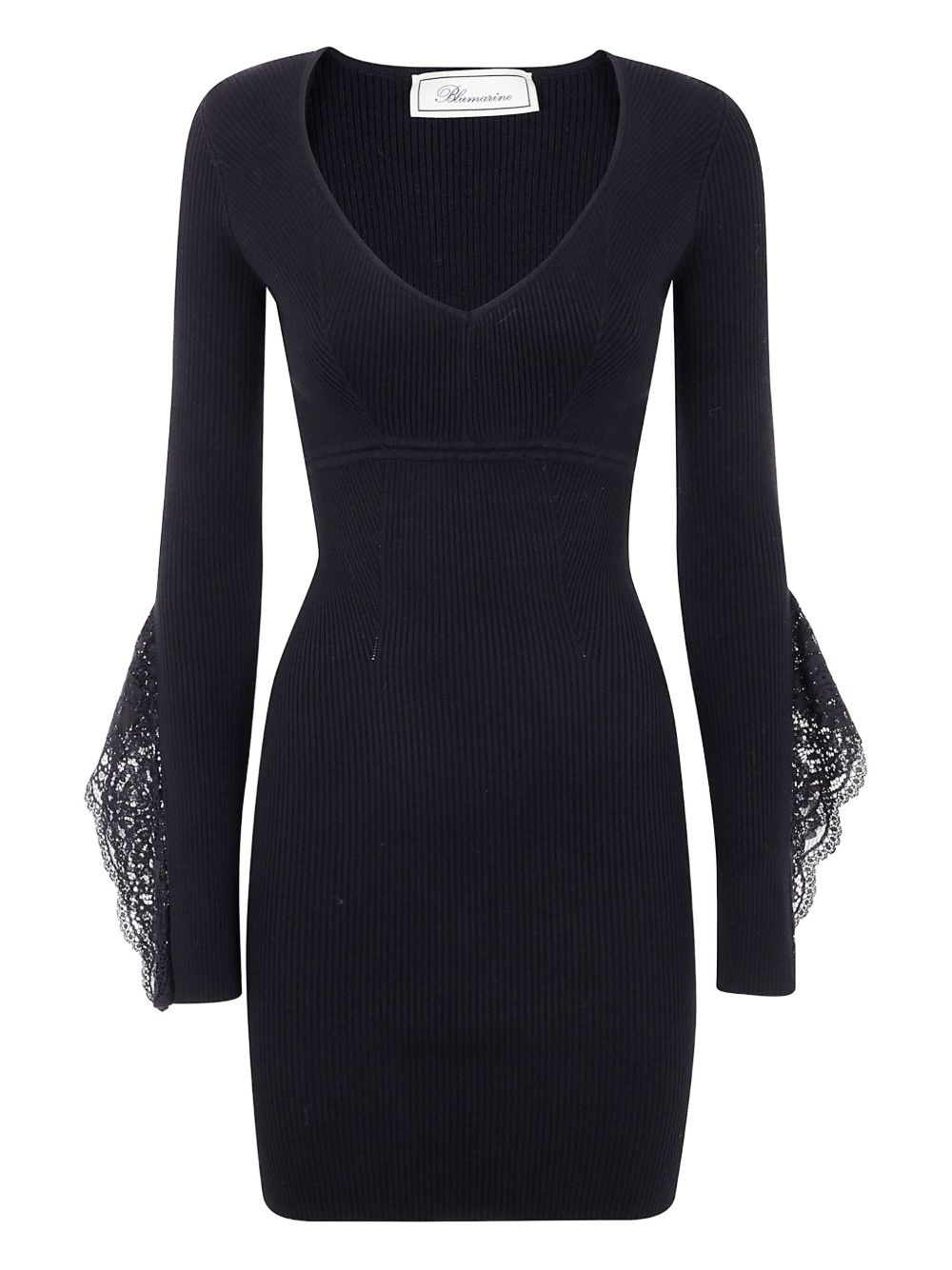 lace-insert ribbed dress - 1