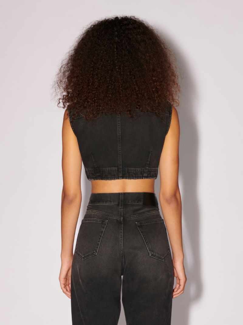 curved-hem denim top - 4