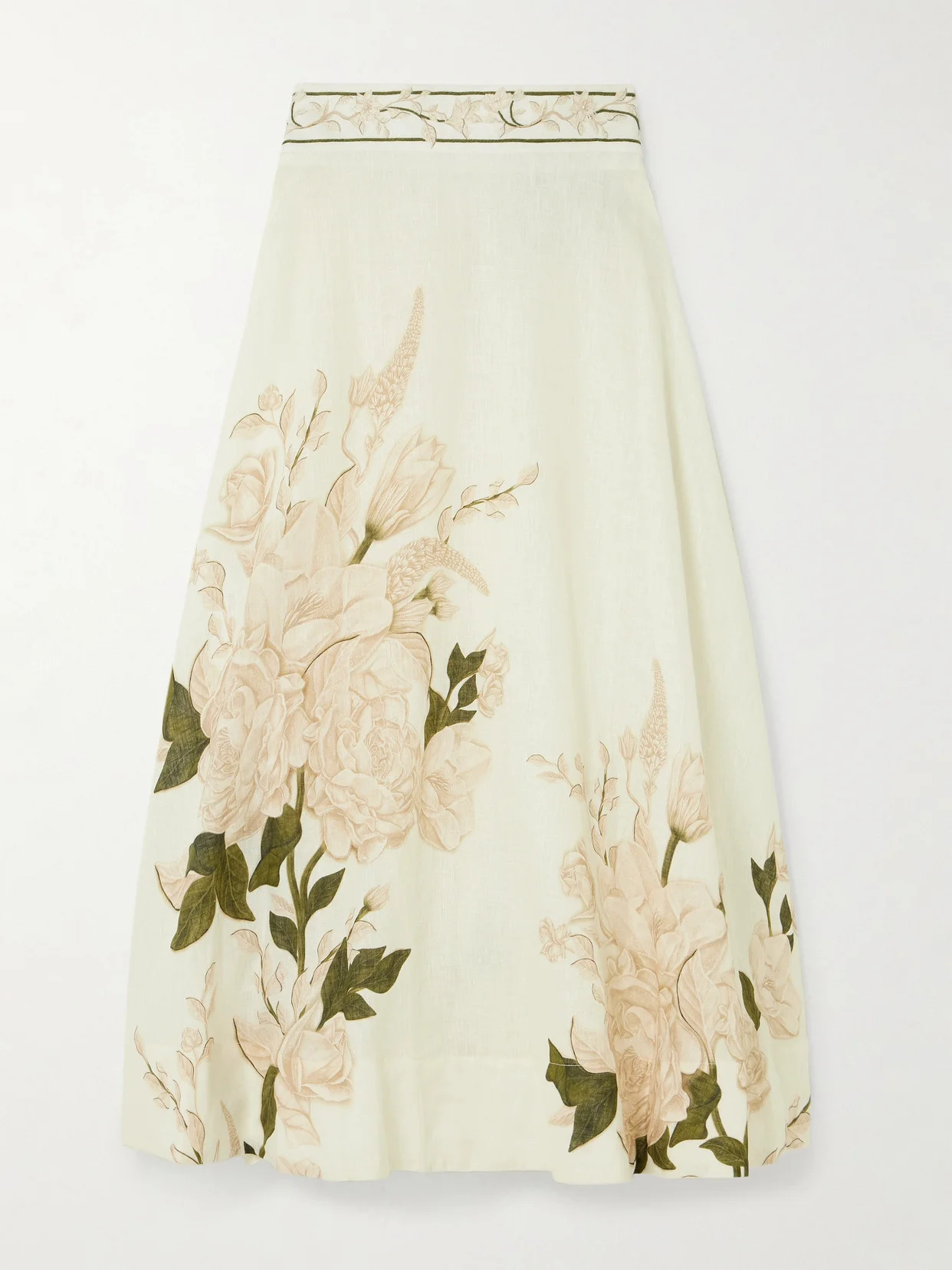 Bergamota Gardenia Floral-print Linen Midi Skirt - 1