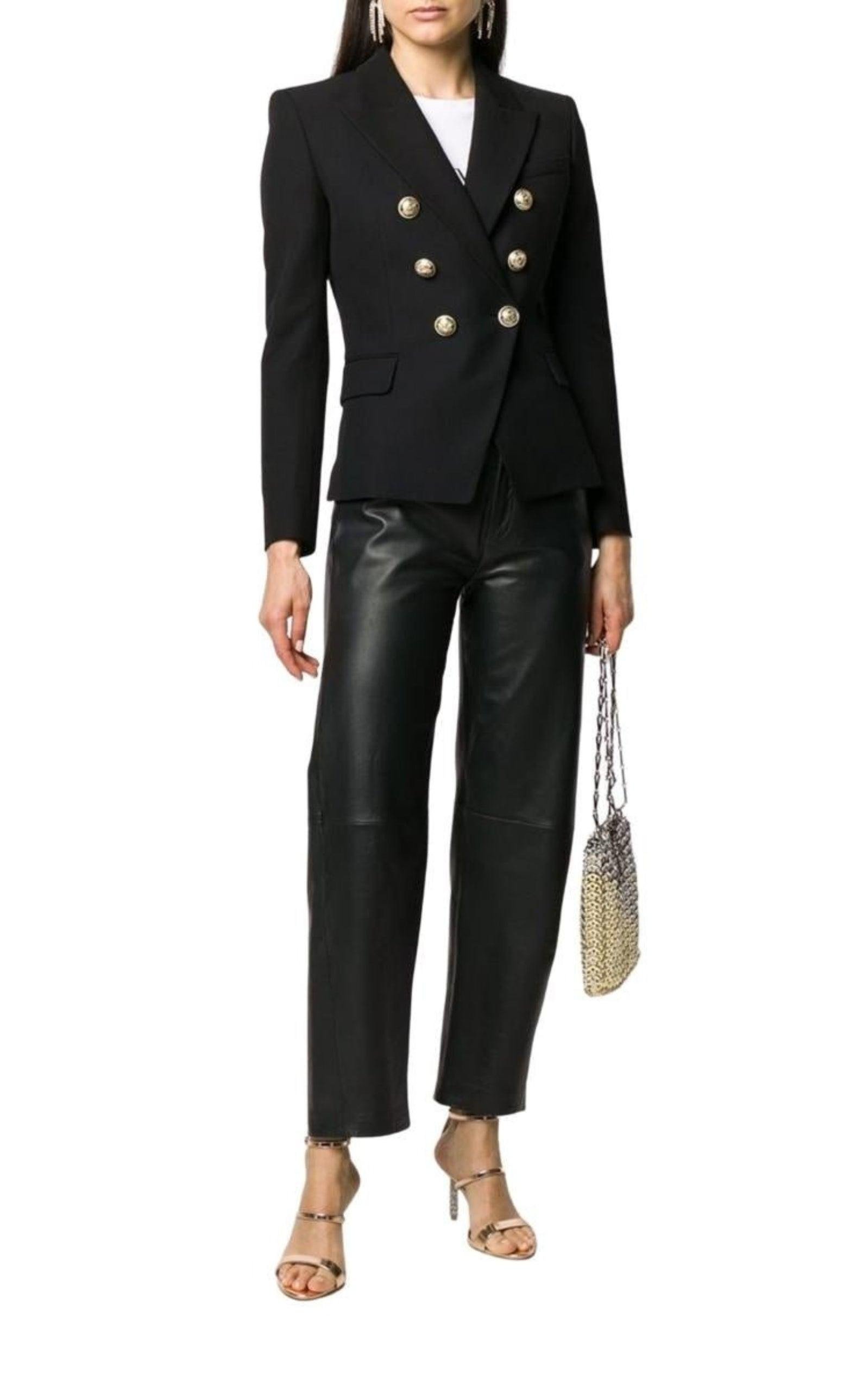 Black Double-Breasted Blazer Jacket - 2