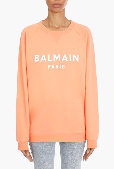 Peach cotton sweatshirt with white Balmain logo - 5