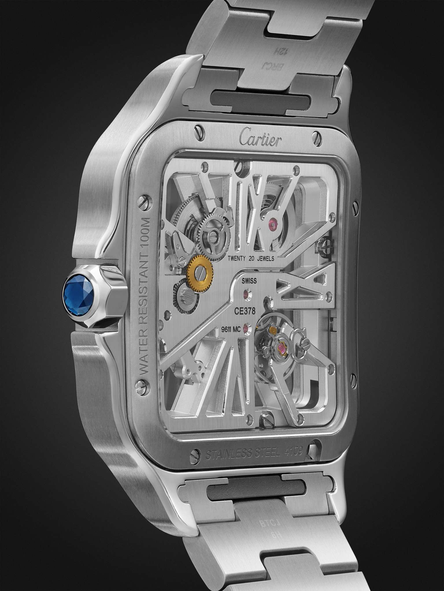 Santos de Cartier Limited Edition Hand-Wound Skeleton 39.8mm Interchangeable Steel and Rubber Watch, - 5