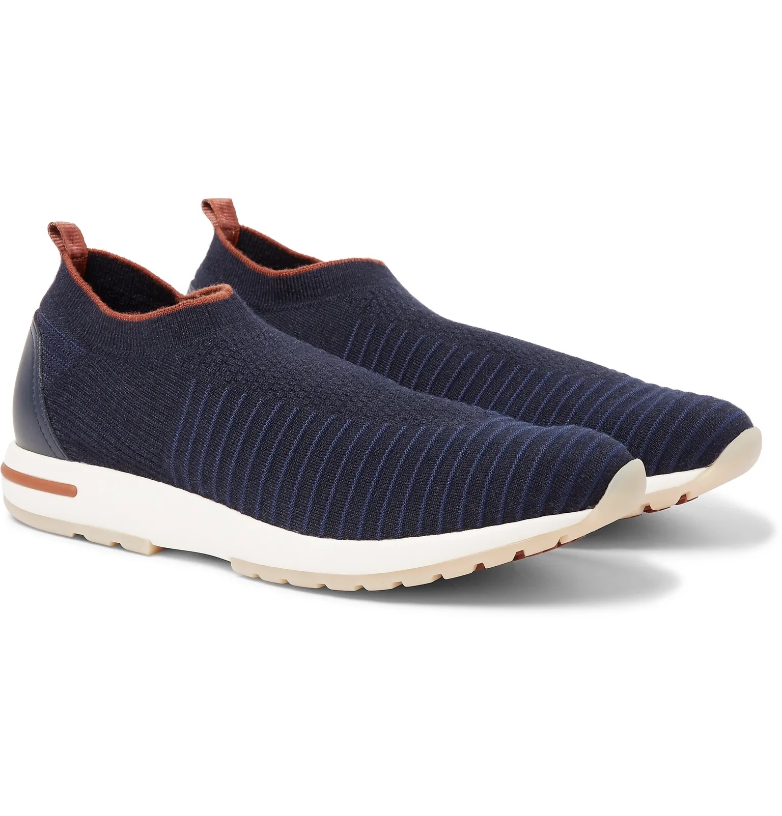 360 Flexy Walk Leather-Trimmed Knitted Wish Wool Slip-On Sneakers - 9