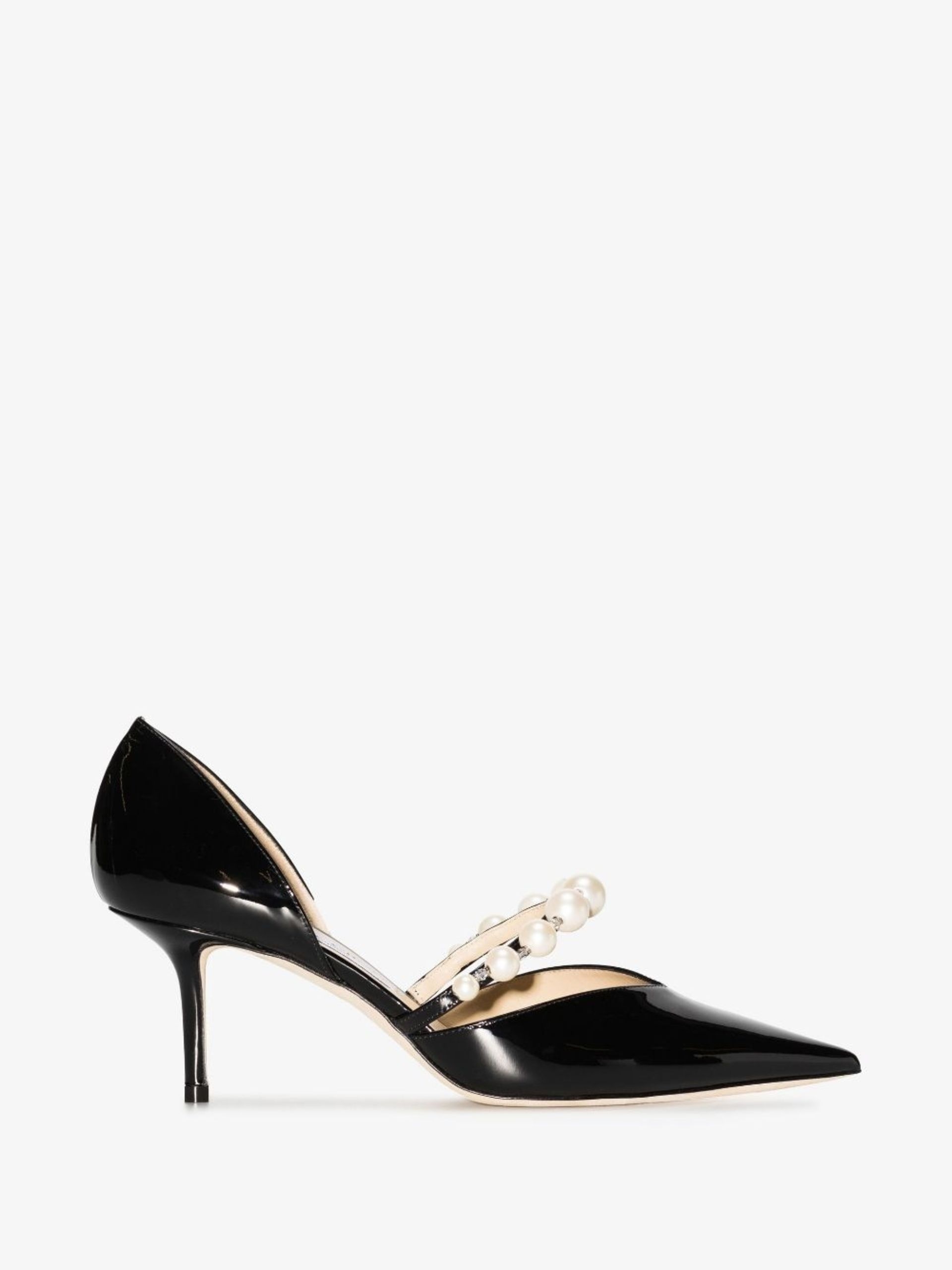 JIMMY CHOO Aurelie 85 faux pearl-embellished patent-leather pumps