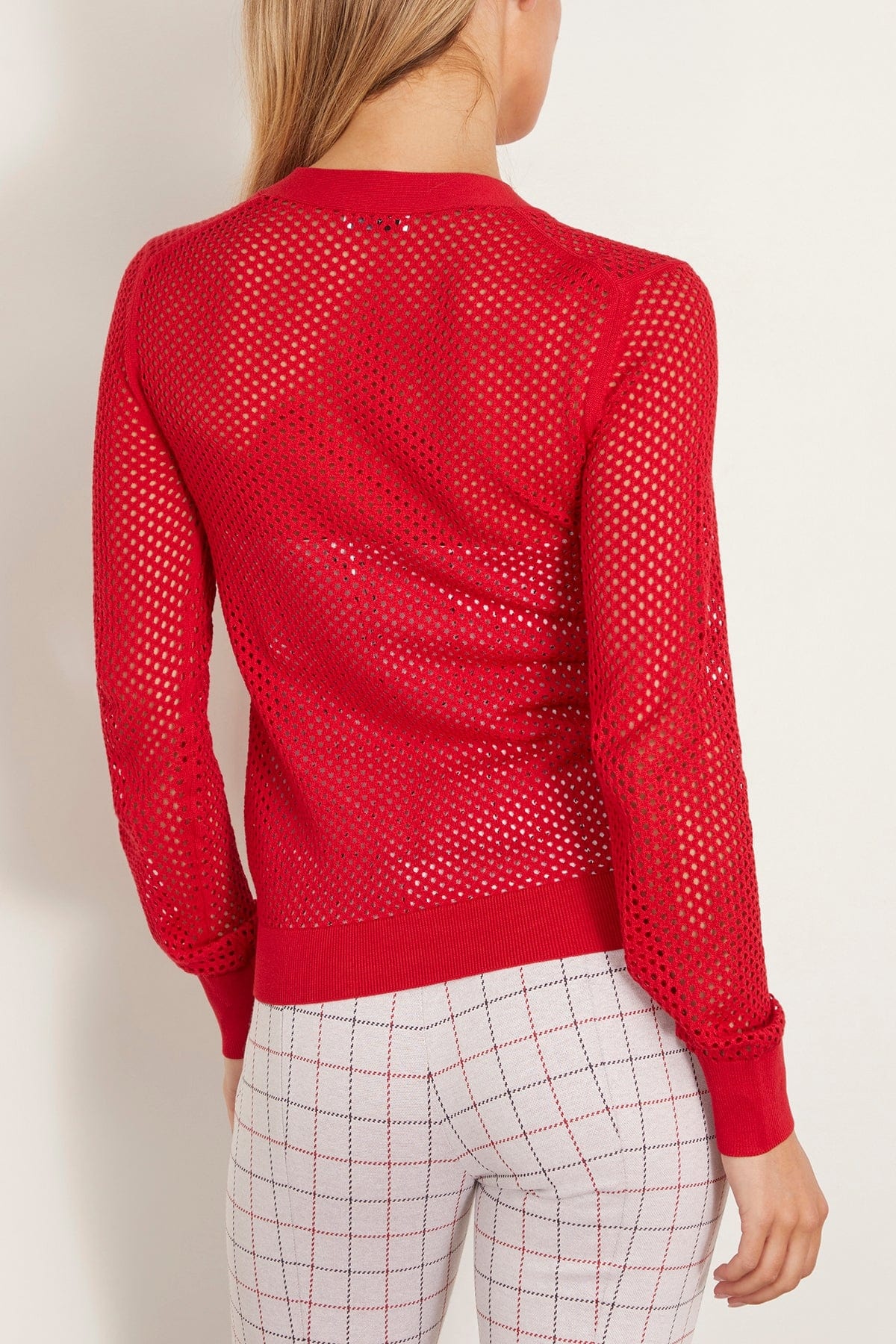 Mesh Pointelle Cardigan in Red - 4
