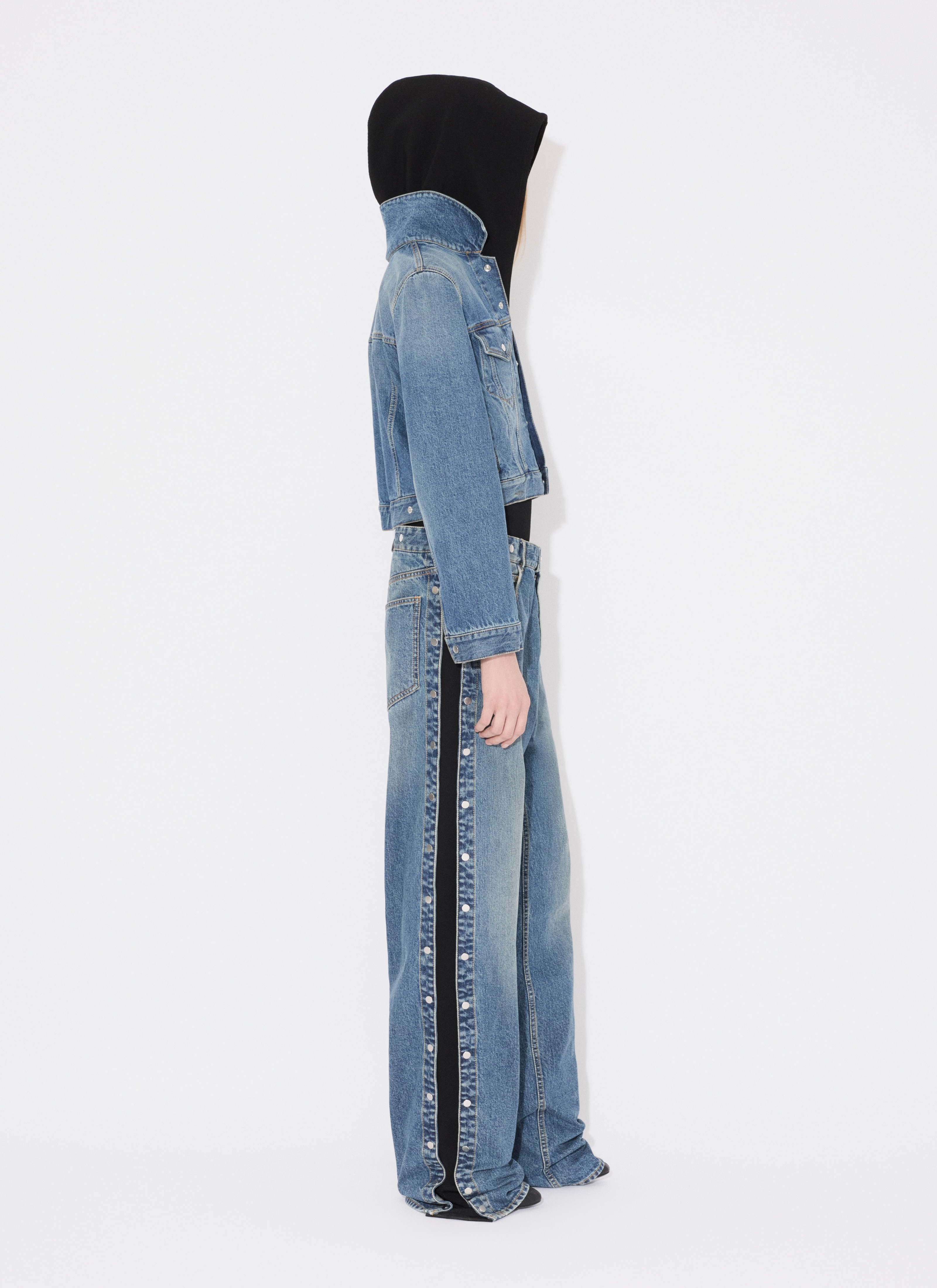 KNIT BAND JEANS IN STONE DENIM - 4