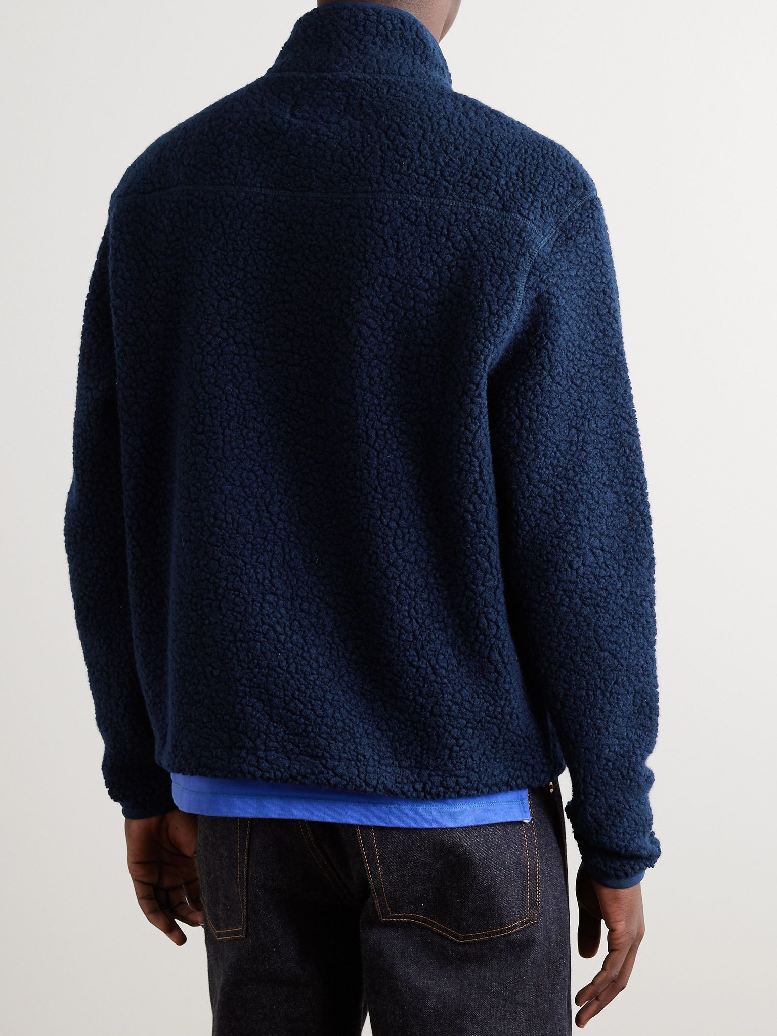 Logo-Embroidered Wool-Blend Fleece Jacket Navy - 3